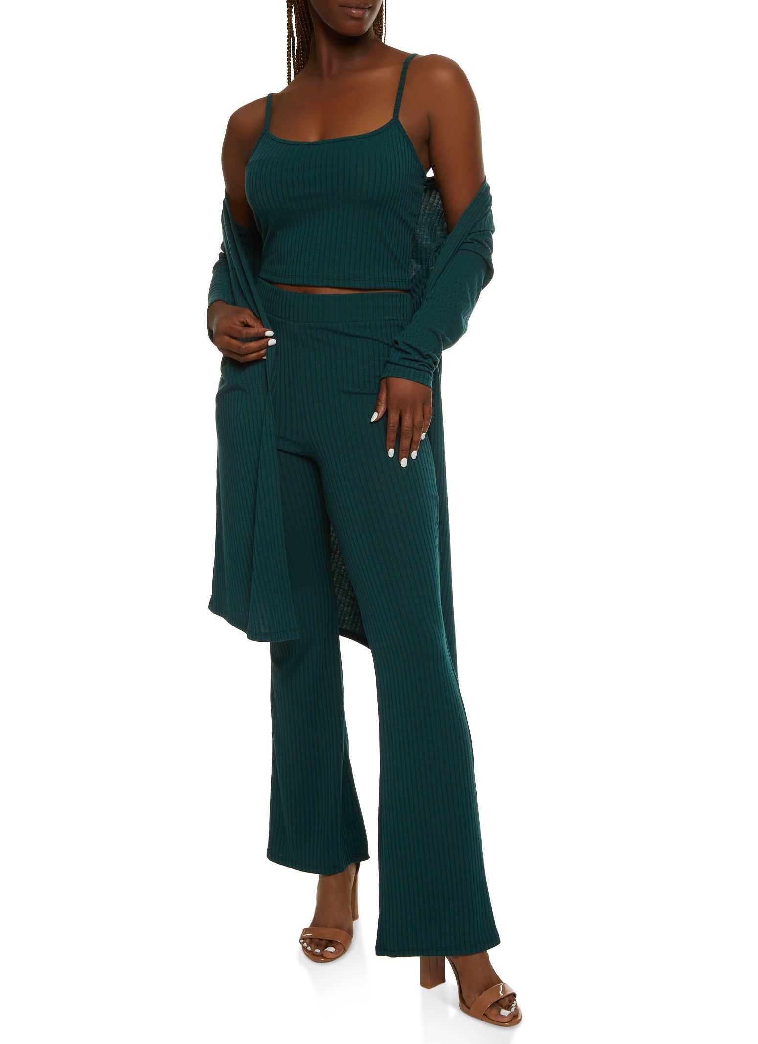 Ribbed Knit Cropped Tank Top and Duster Set sold by Rainbow product image thumbnail 2