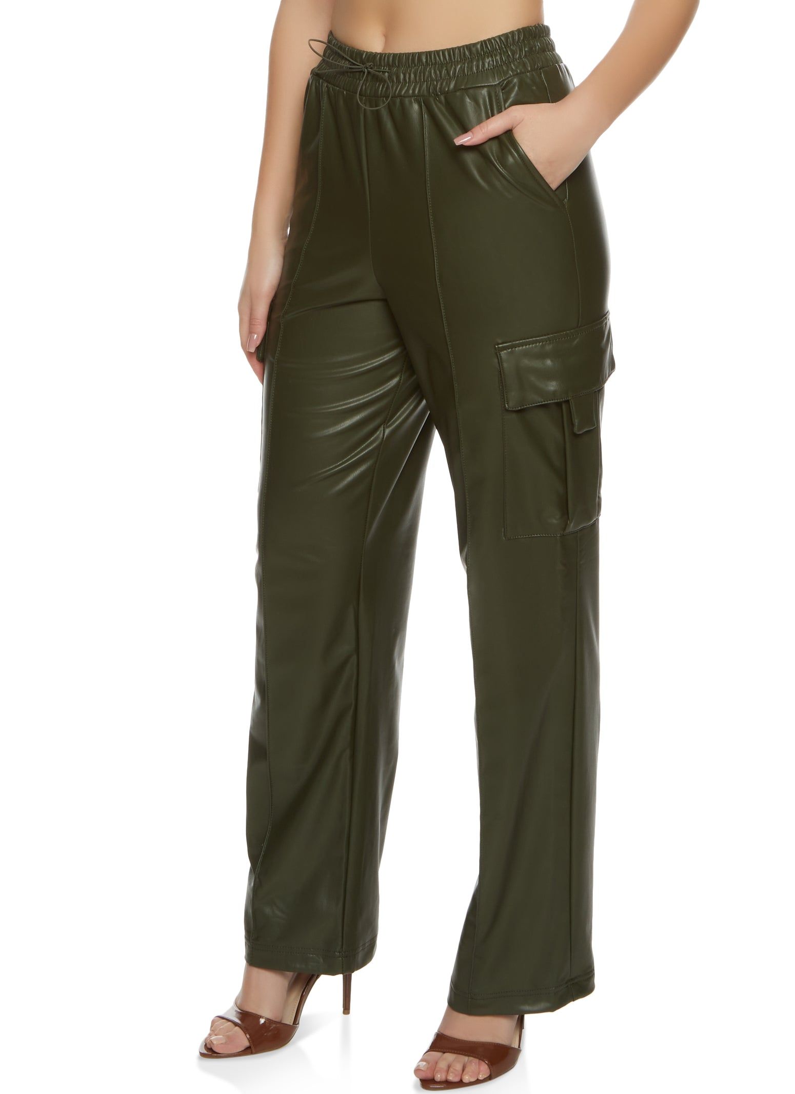 Faux Leather Pintuck Cargo Pants sold by Rainbow