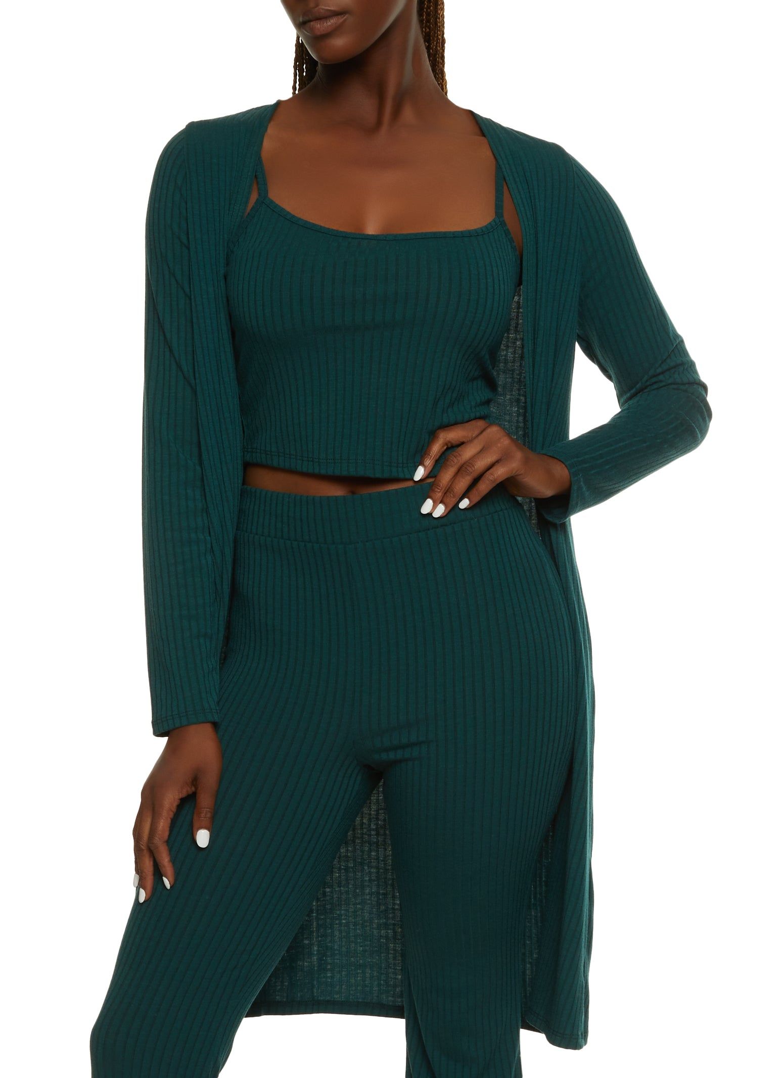 Ribbed Knit Cropped Tank Top and Duster Set sold by Rainbow