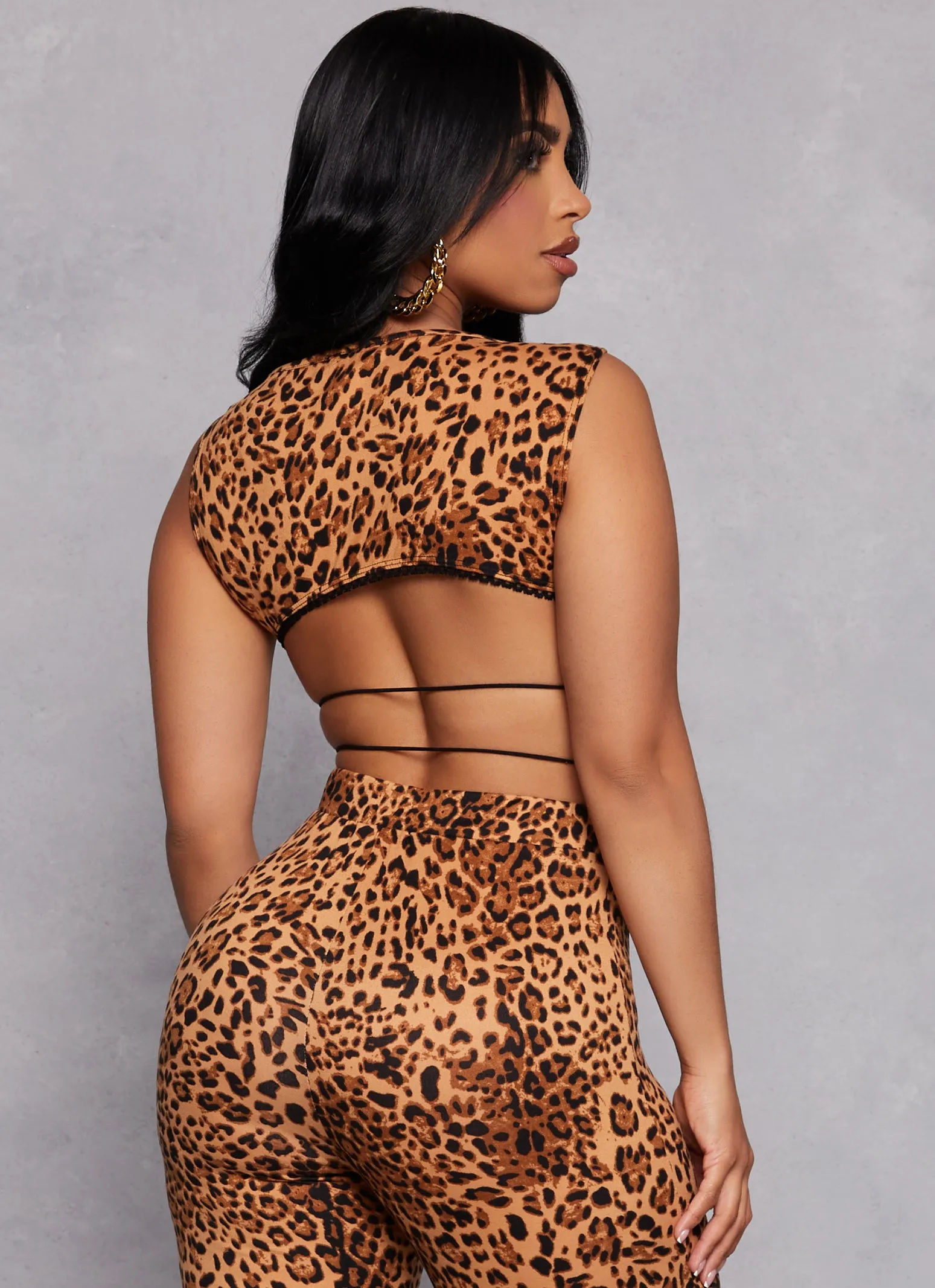 Leopard Print Lace Trim Caged Back Top sold by Rainbow product image thumbnail 3