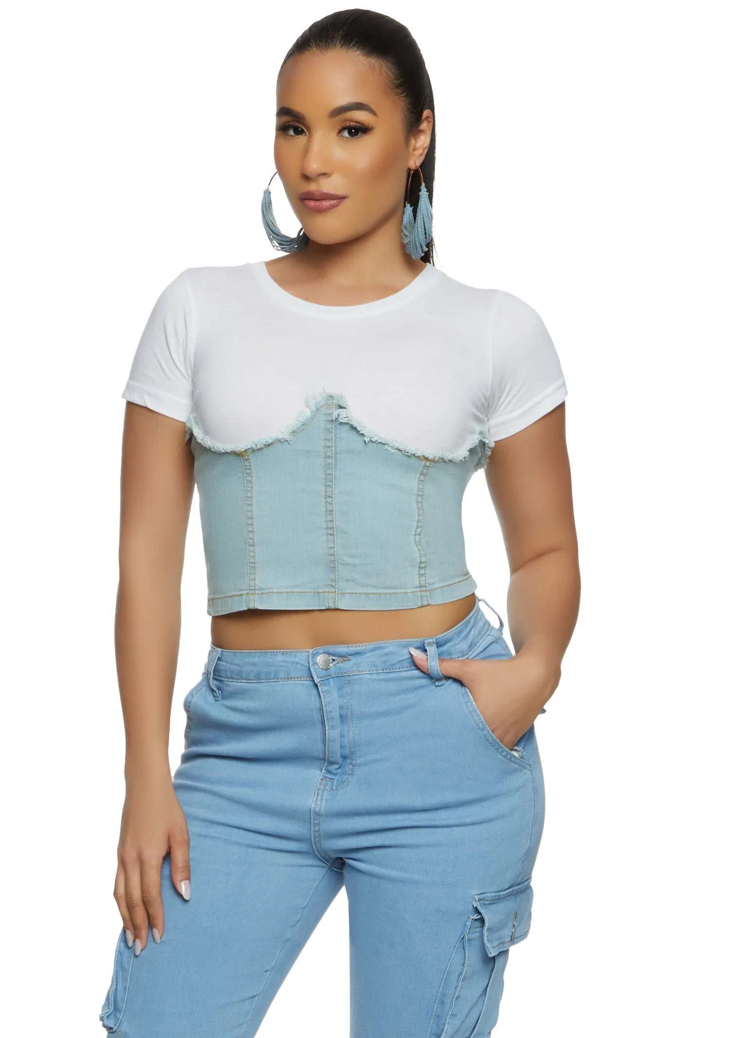 Zip Back Corset Denim T Shirt sold by Rainbow