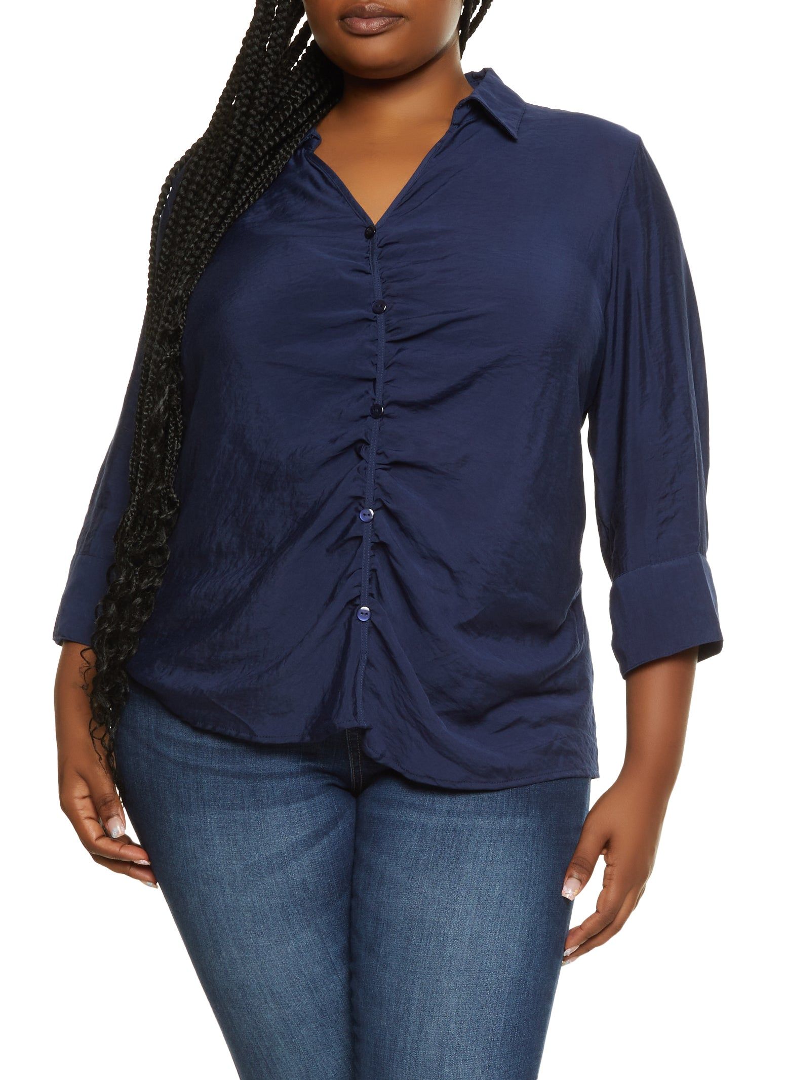 Plus Size Ruched Solid Shirt sold by Rainbow