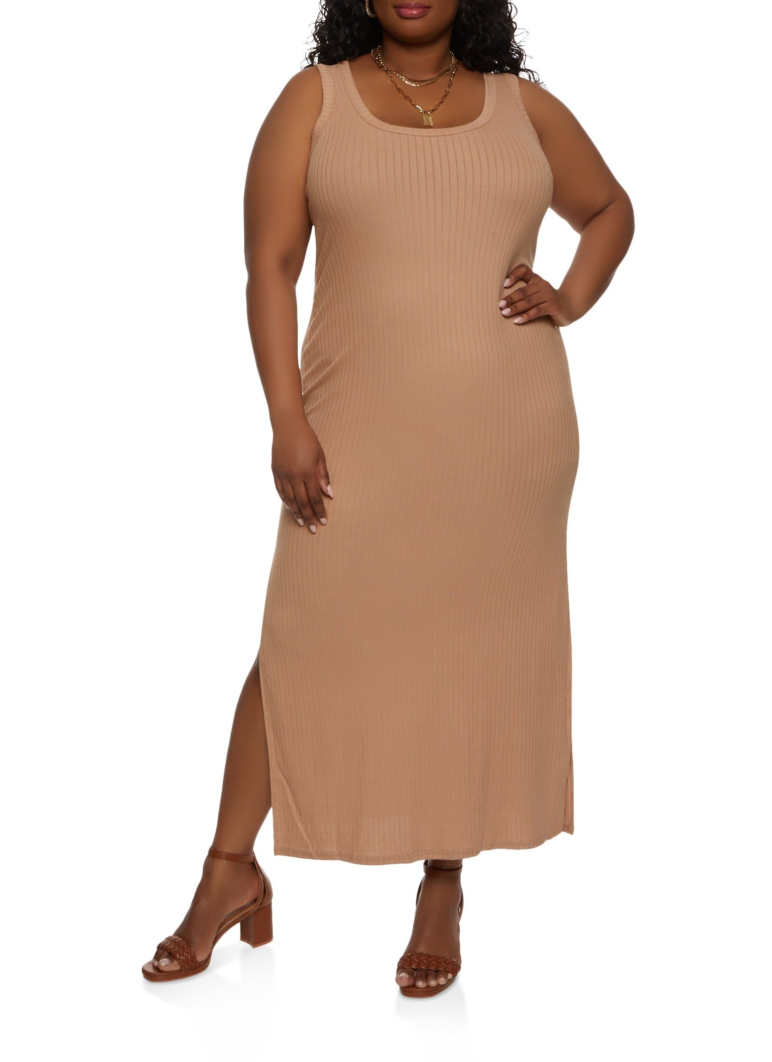Plus Size Ribbed Side Slit Maxi Tank Dress sold by Rainbow