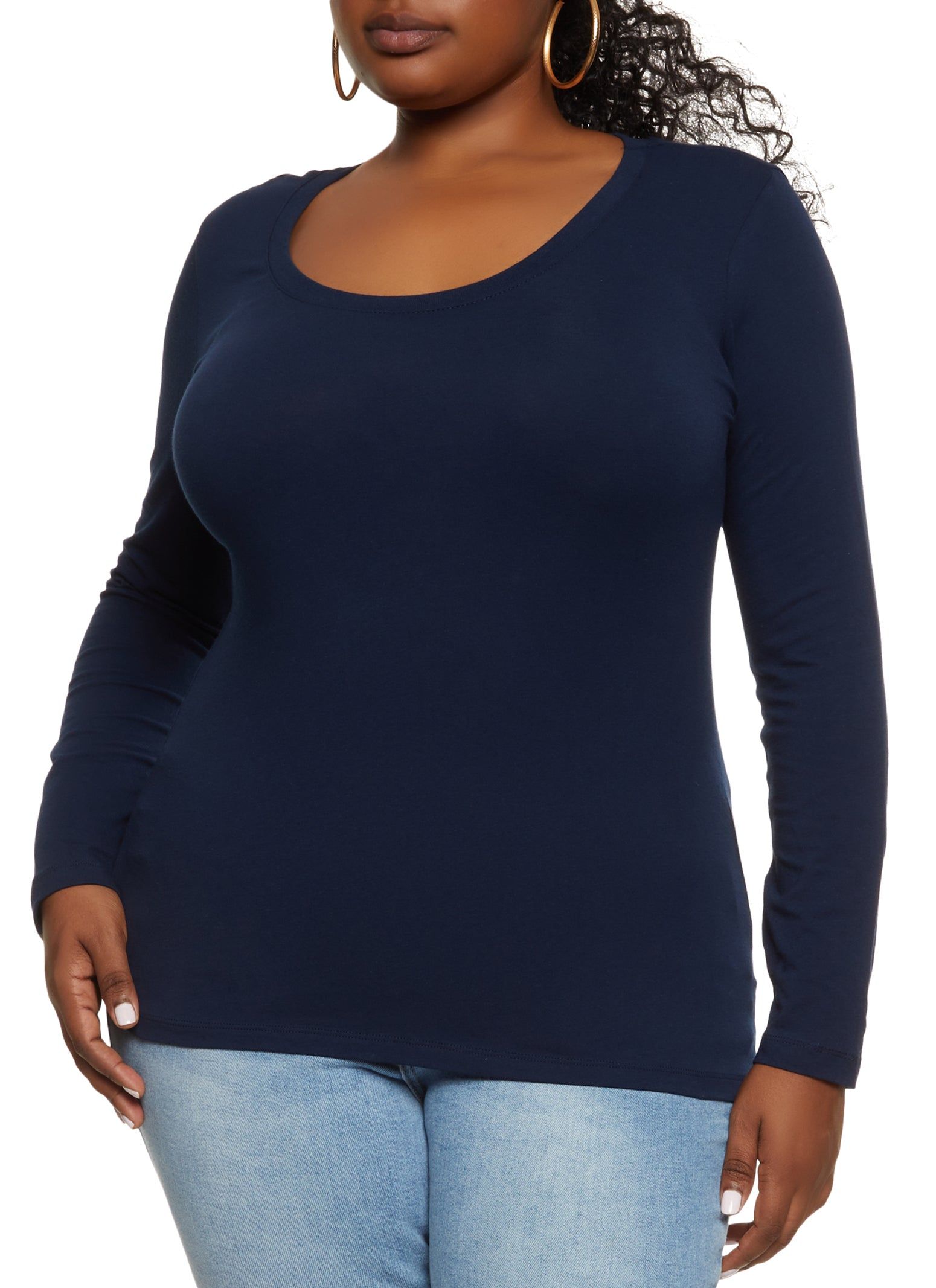 Plus Size Basic Long Sleeve Scoop Neck Top sold by Rainbow