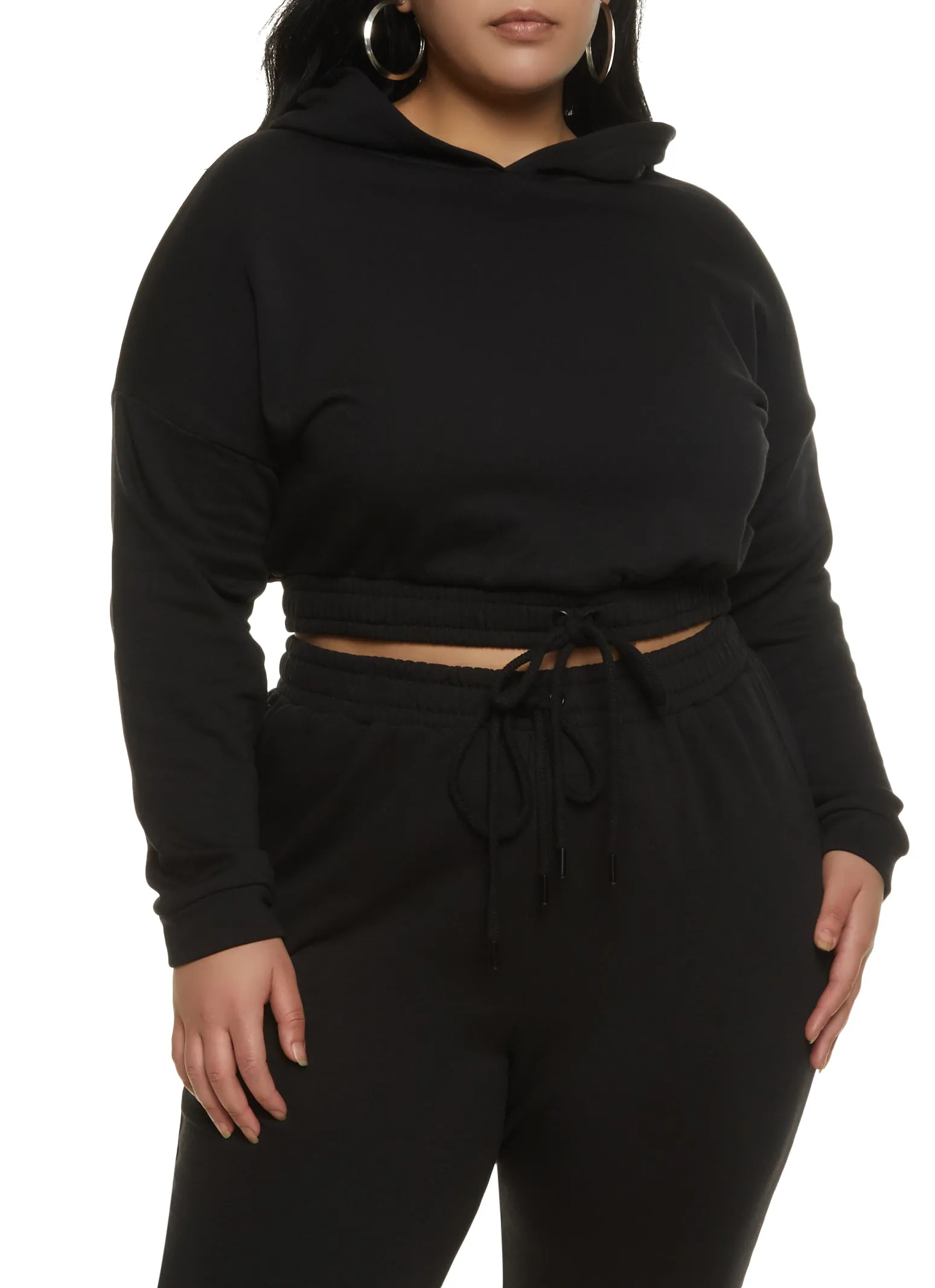 Plus Size Drawstring Hem Fleece Pullover Hoodie sold by Rainbow