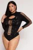 Plus Size Keyhole Fishnet Detail Long Sleeve Bodysuit sold by Rainbow