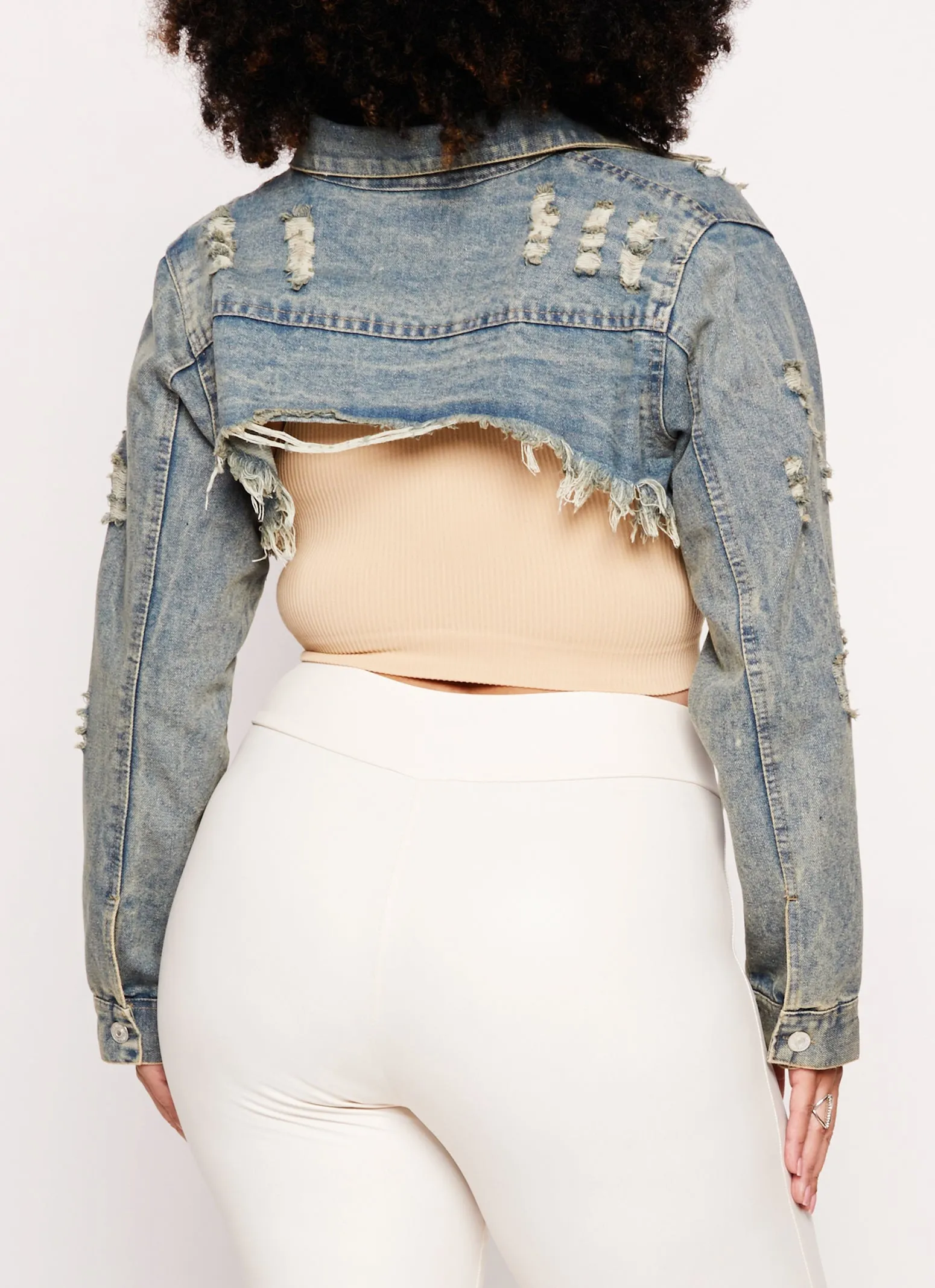 Plus Size Distressed Bolero Jean Jacket sold by Rainbow product image thumbnail 3