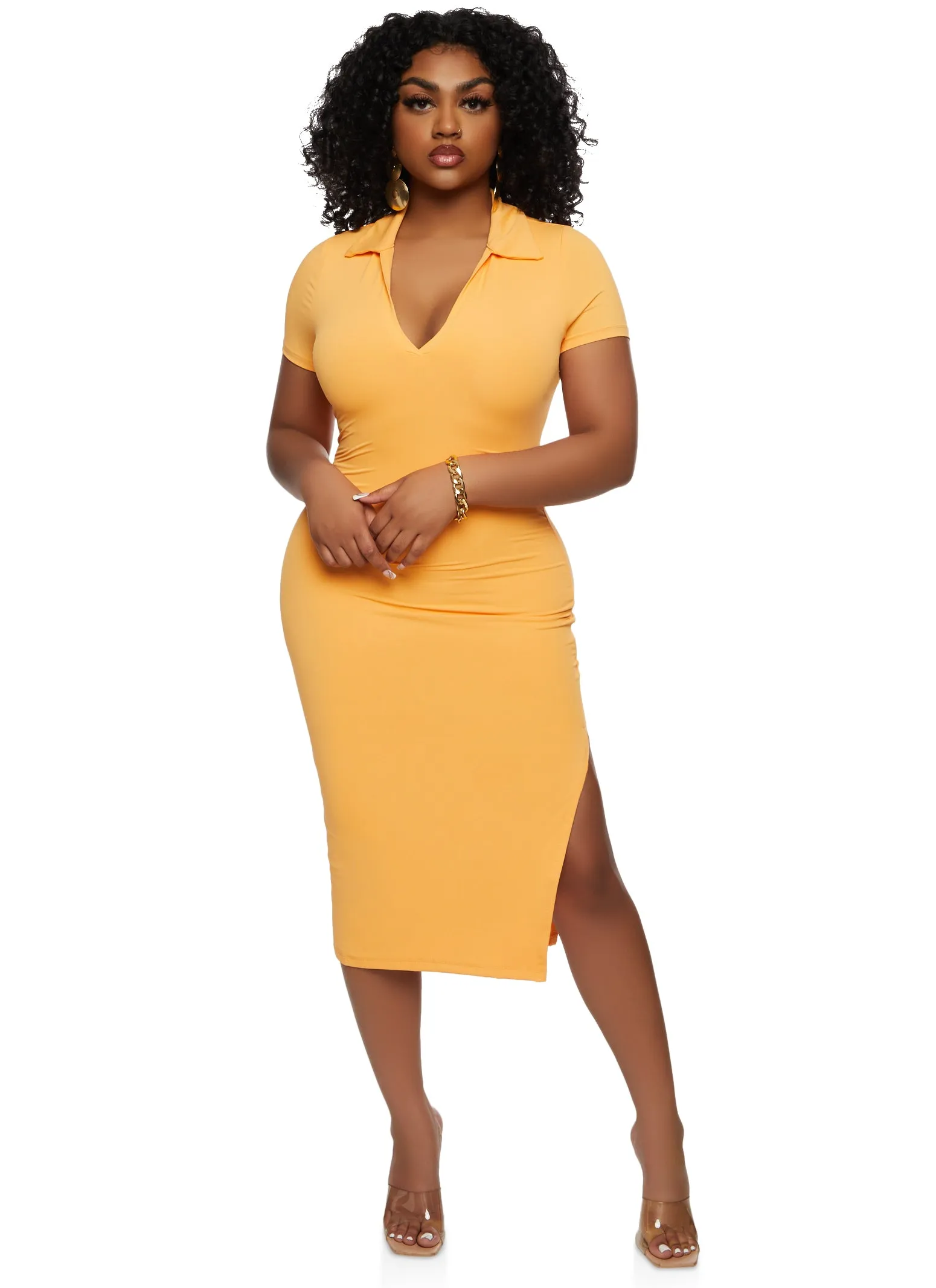 Haute Monde Collared Bodycon Midi Dress sold by Rainbow