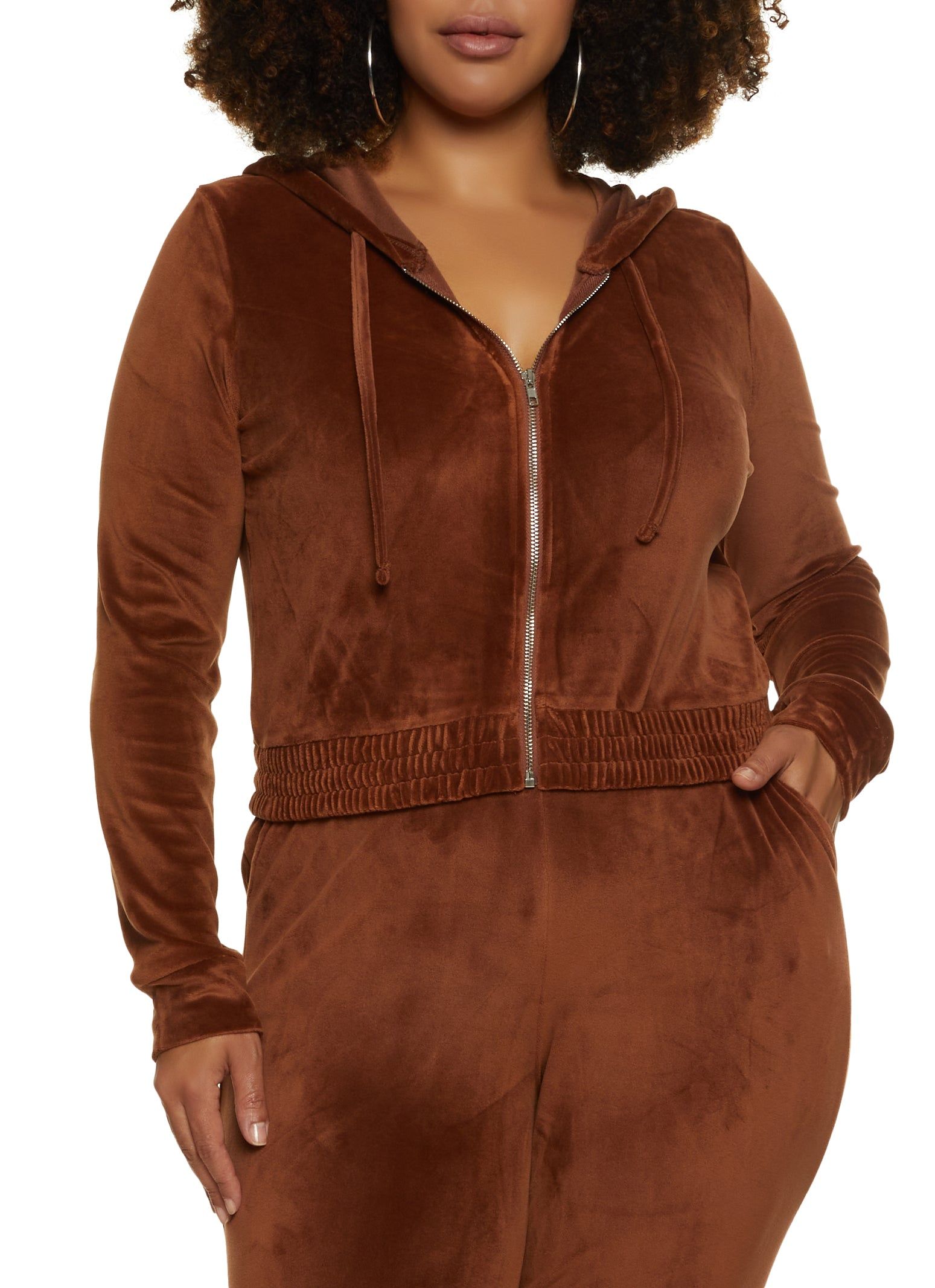 Plus Size Velour Zip Front Hoodie sold by Rainbow