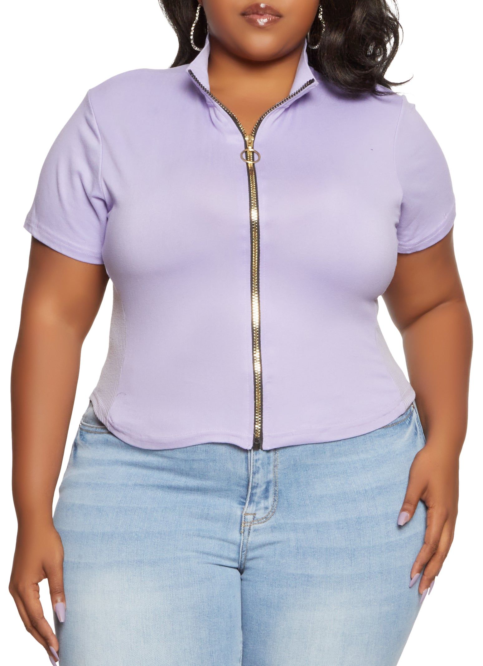Plus Size Zip Front Mock Neck Top sold by Rainbow