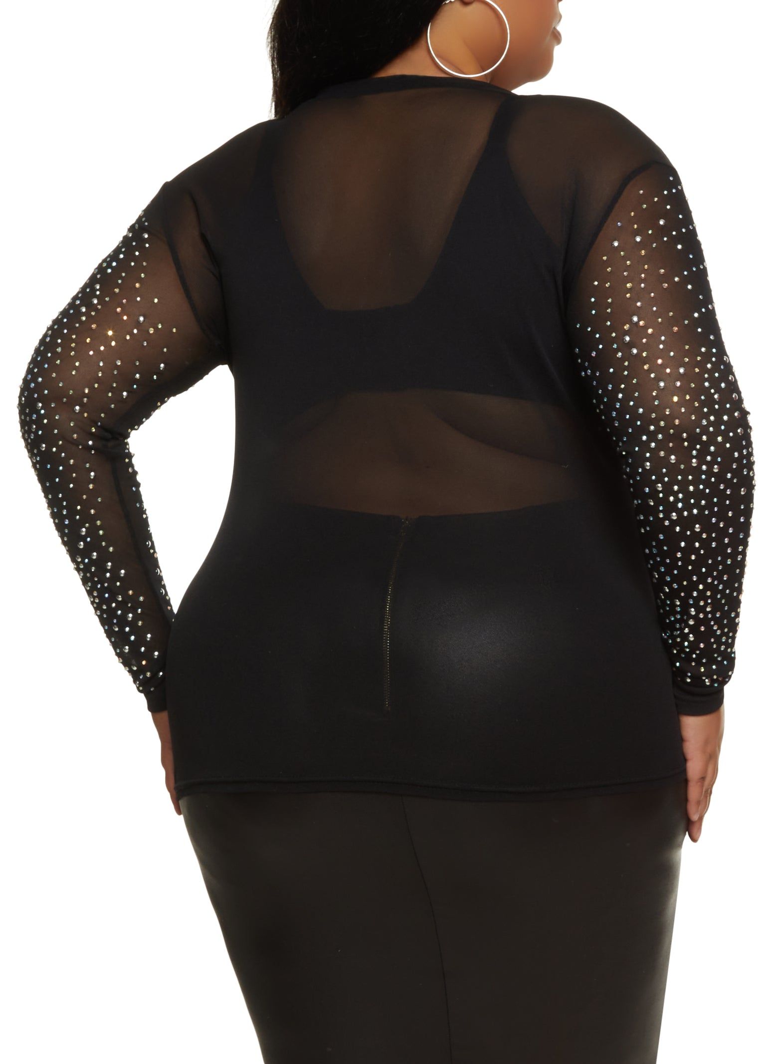 Plus Size Rhinestone Studded Long Sleeve Mesh Blouse sold by Rainbow product image thumbnail 2