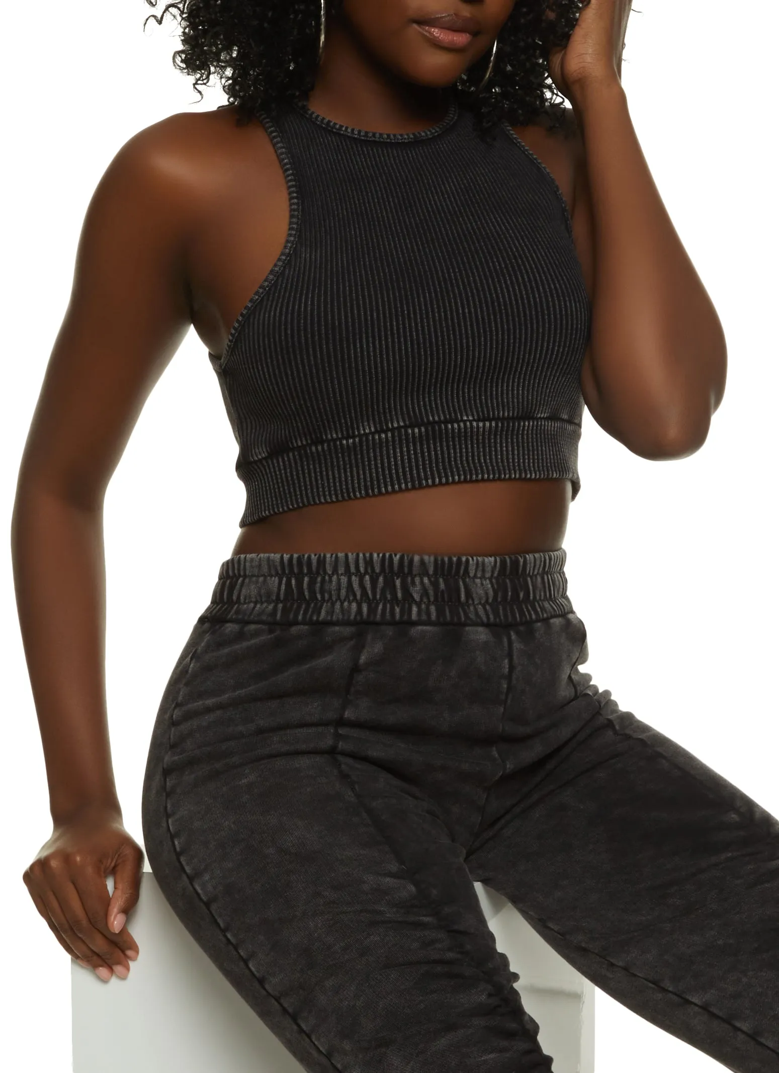 Ribbed Knit Acid Wash Tank Top sold by Rainbow