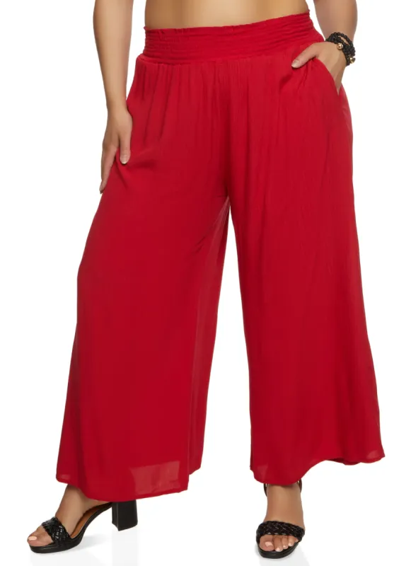 Plus Size Smocked Waistband Wide Leg Pants sold by Rainbow
