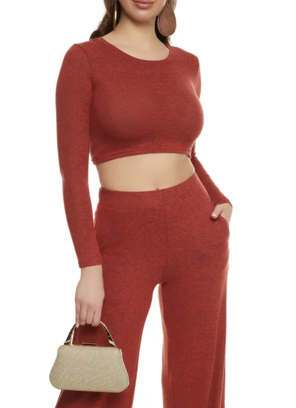 Brushed Knit Crew Neck Crop Top sold by Rainbow