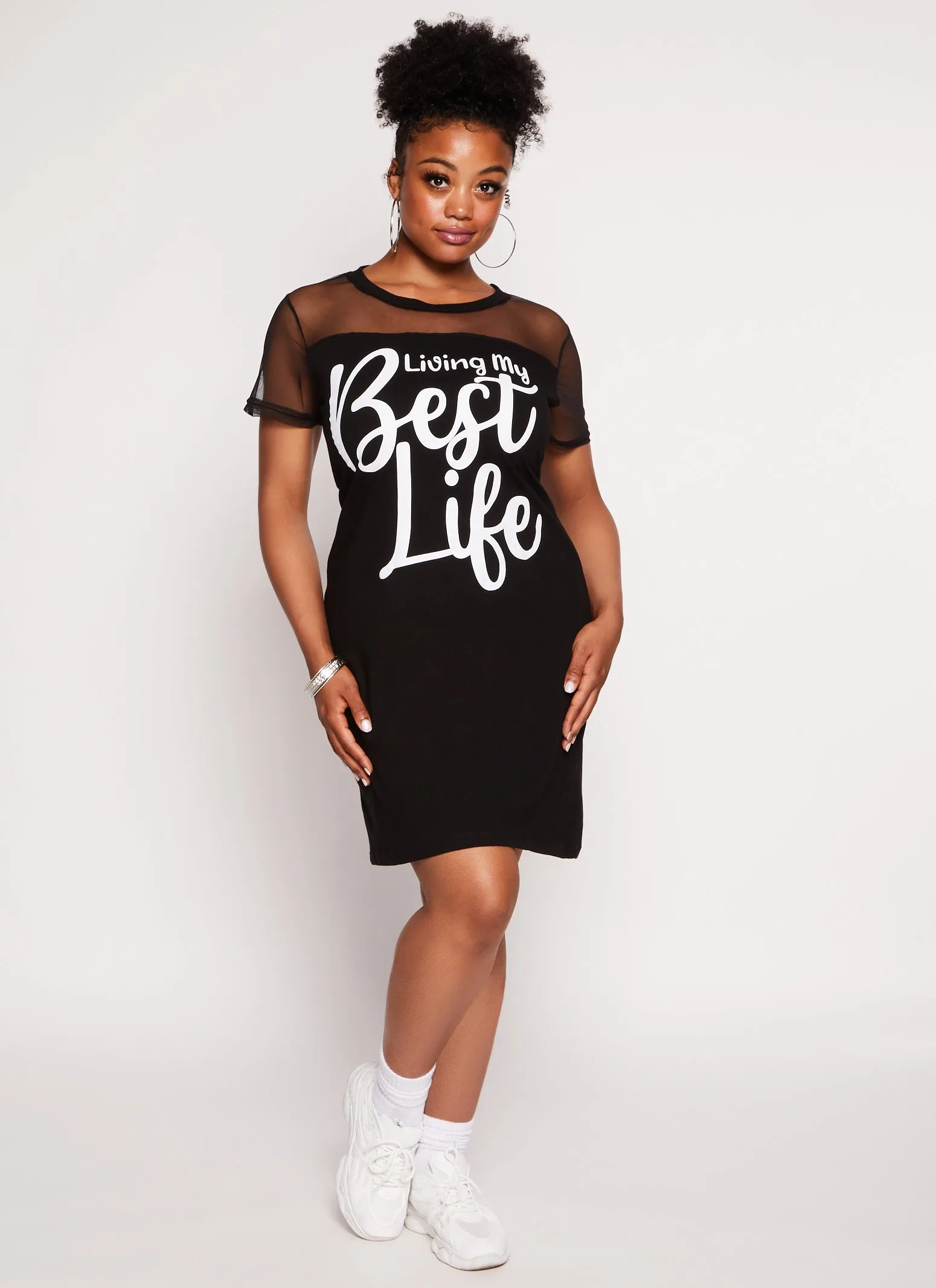 Plus Size Mesh Insert Living My Best Life T Shirt Dress sold by Rainbow product image thumbnail 2