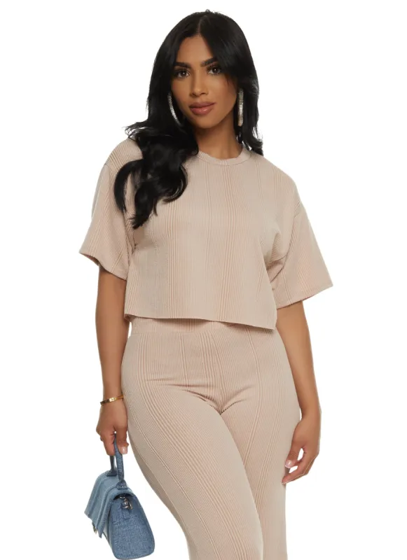 Solid Ribbed Short Sleeve Crop Top sold by Rainbow