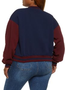 Plus Size A Initial Chenille Patch Varsity Jacket sold by Rainbow