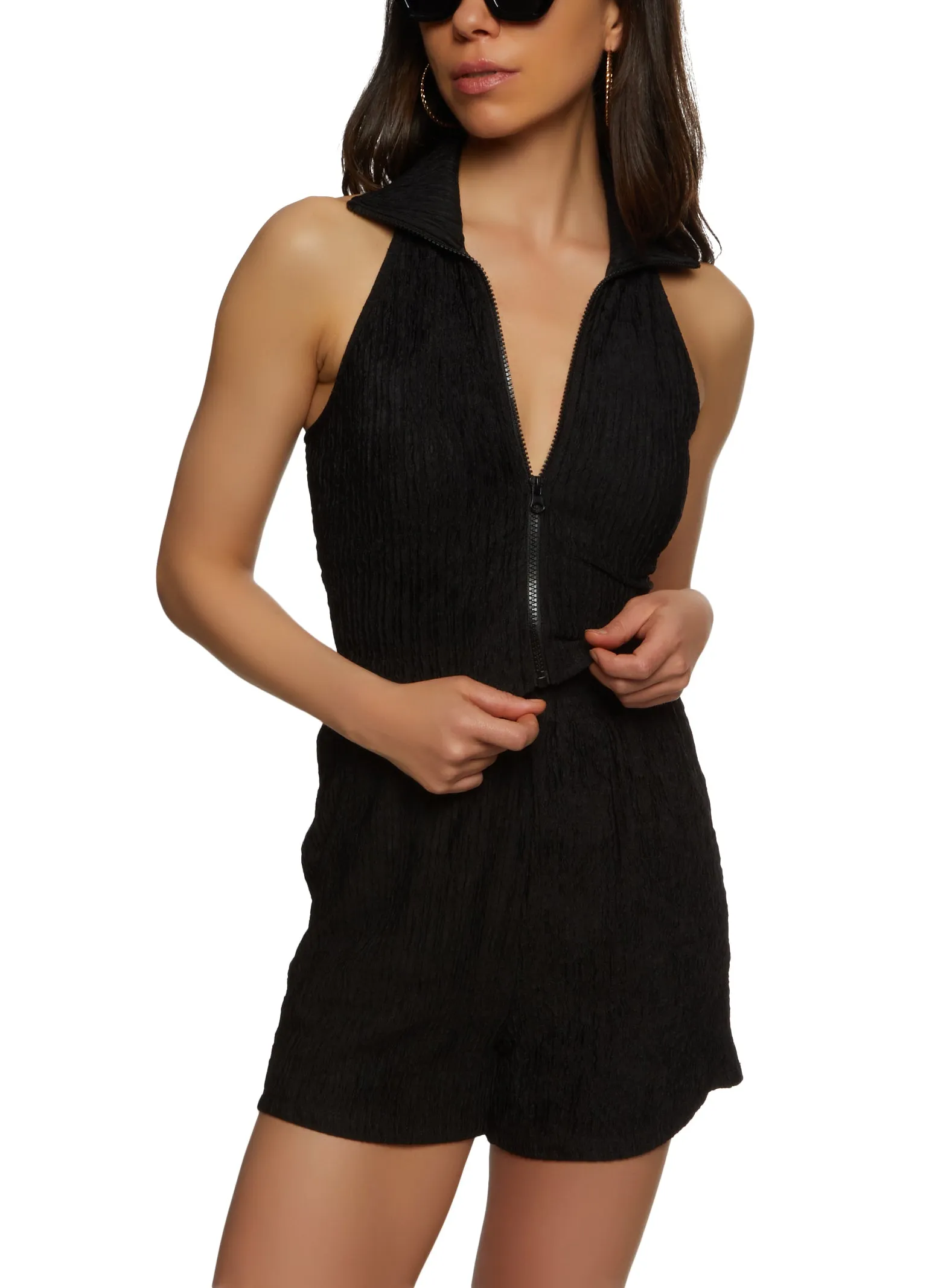 Textured Knit Zip Front Crop Top sold by Rainbow product image thumbnail 2