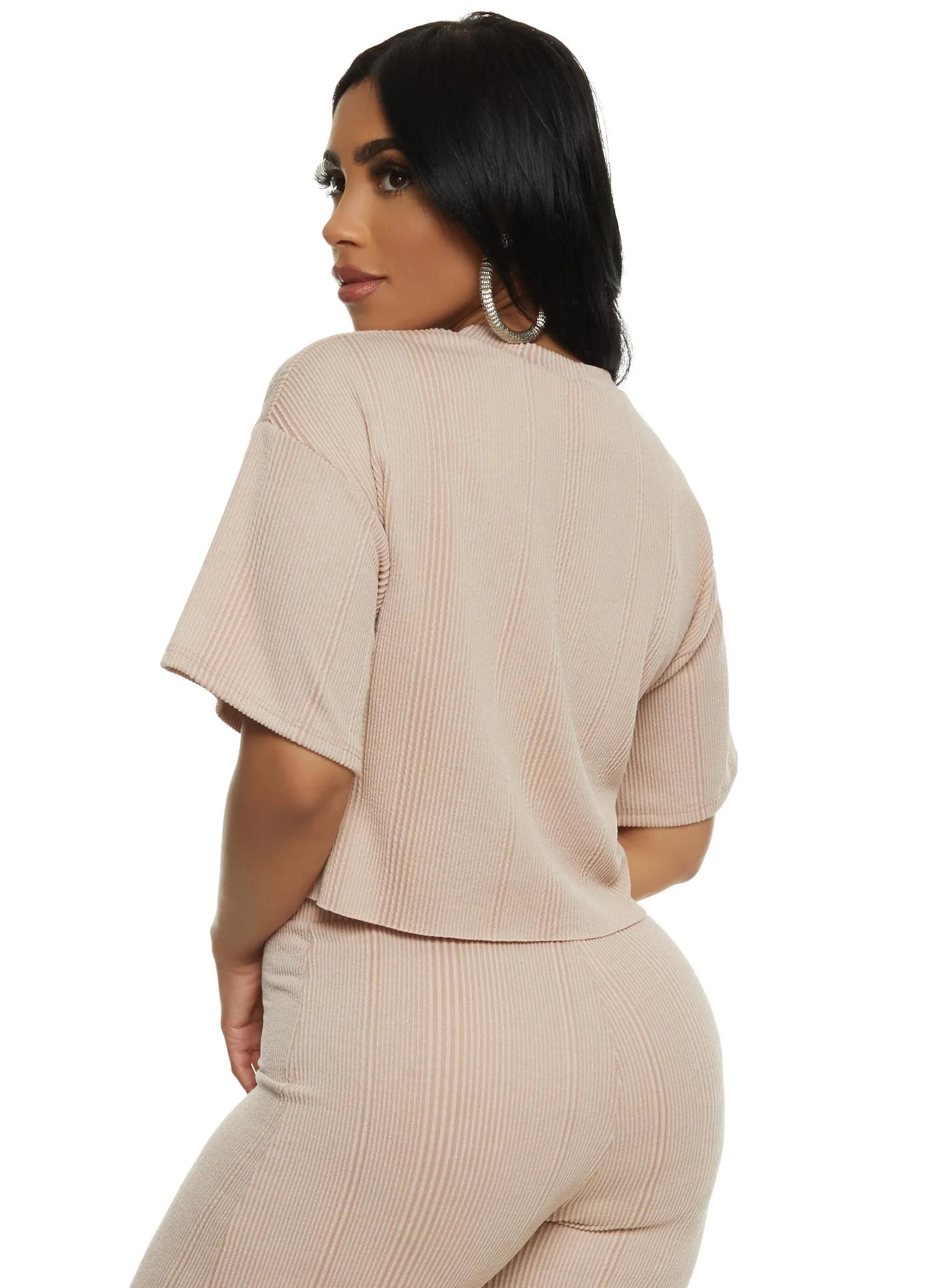 Solid Ribbed Short Sleeve Crop Top sold by Rainbow product image thumbnail 3