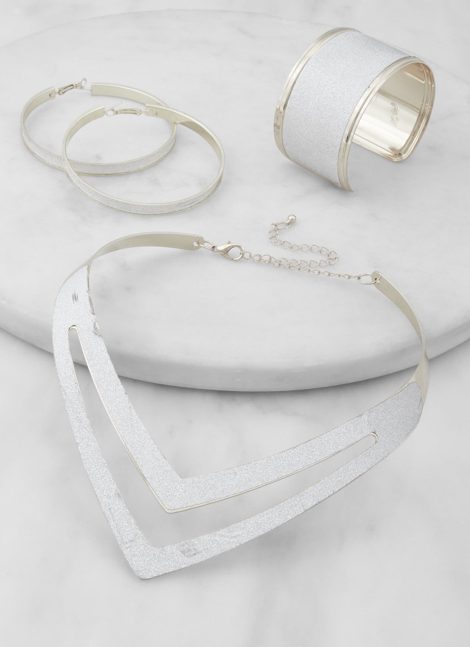 Glitter Collar Necklace with Bracelet and Hoop Earrings sold by Rainbow