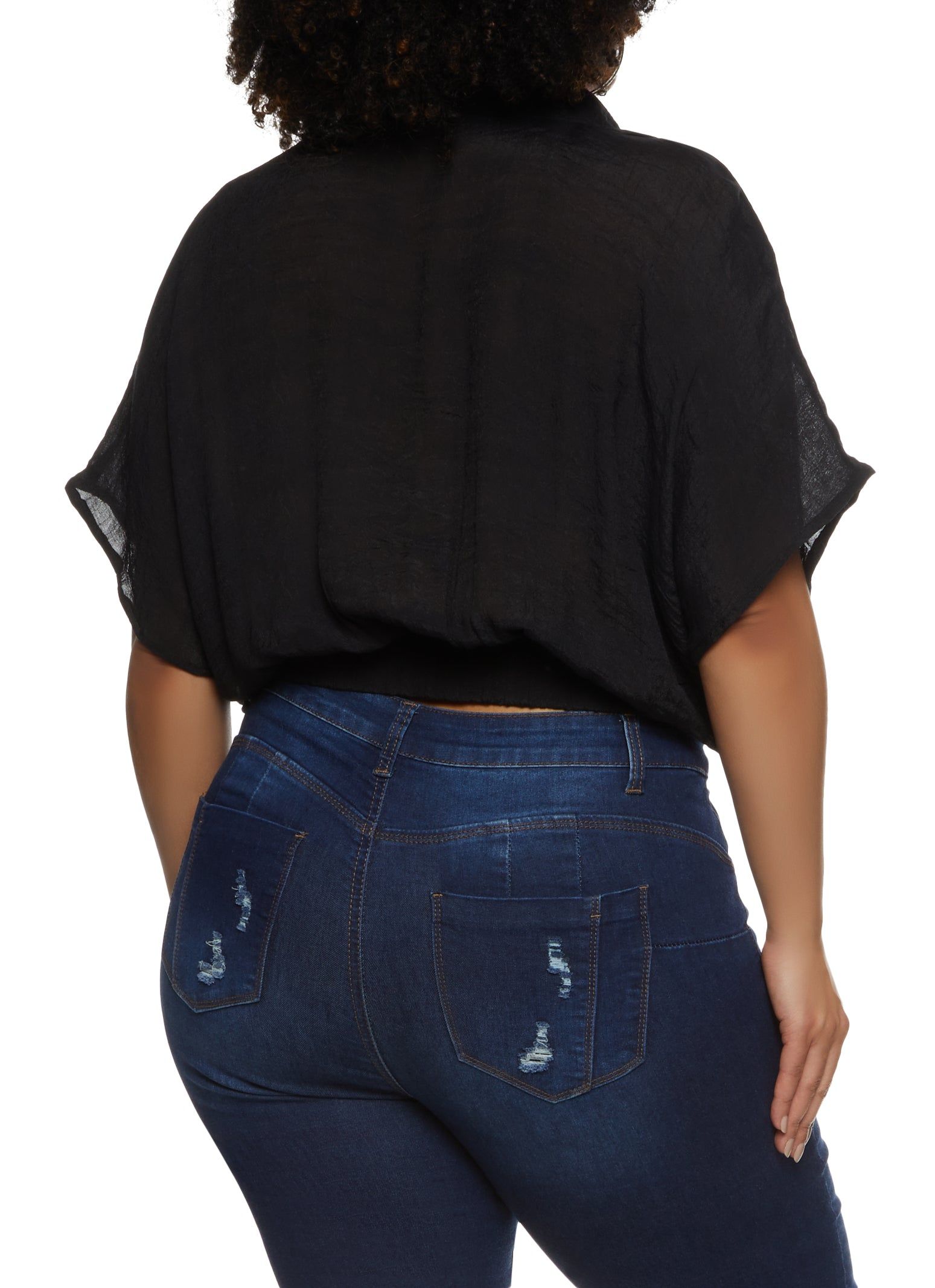 Plus Size Elastic Waist Cropped V Neck Shirt sold by Rainbow product image thumbnail 2