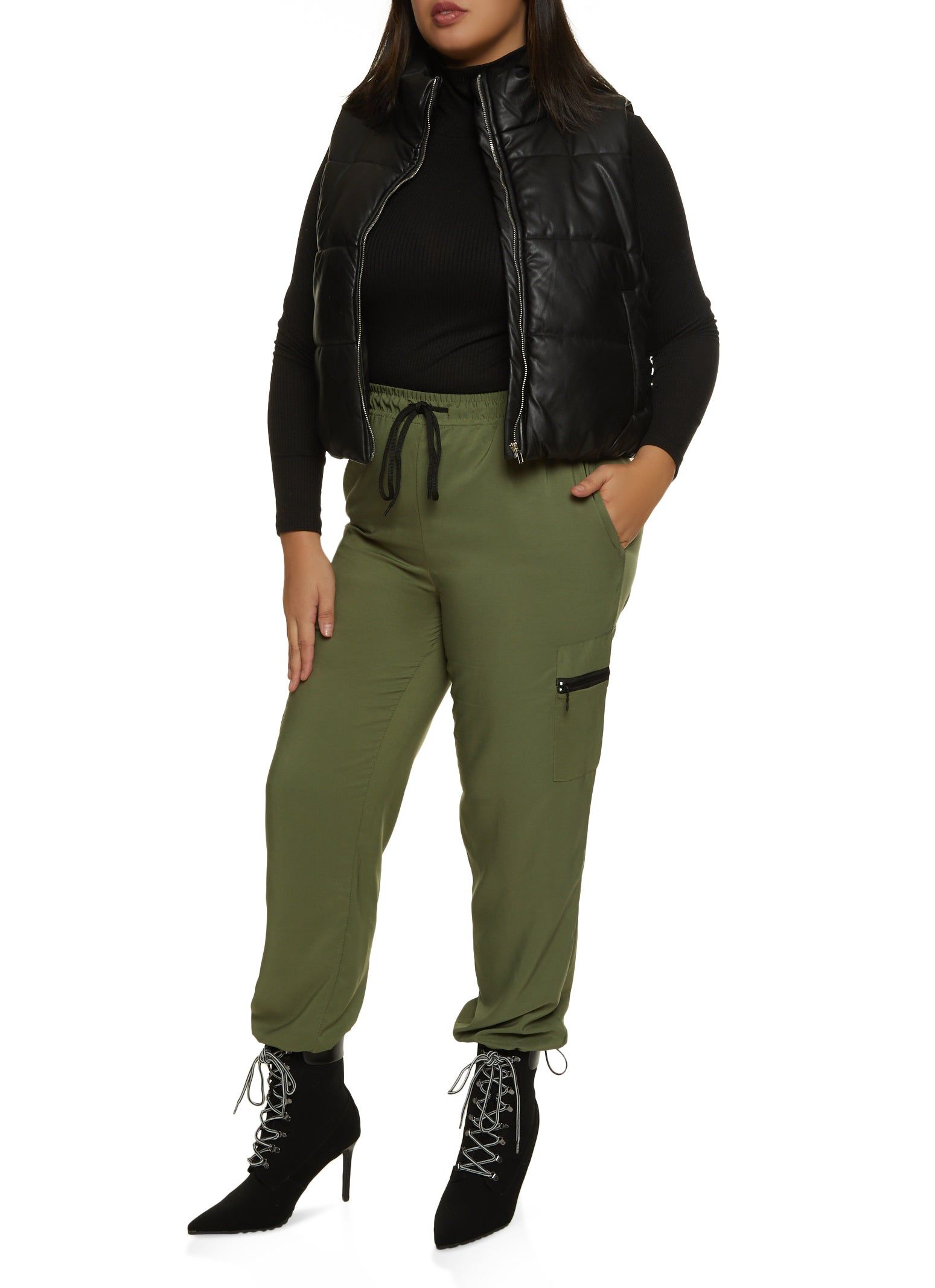 Plus Size Solid Zip Pocket Parachute Joggers sold by Rainbow product image thumbnail 2