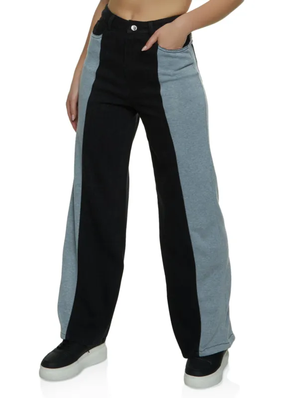 Fleece Detail Wide Leg Jeans sold by Rainbow