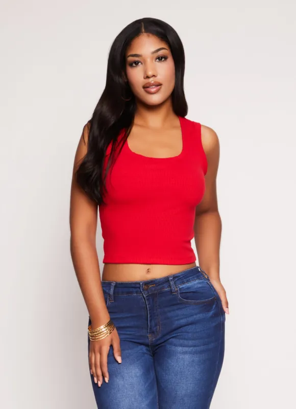 Ribbed Knit Square Neck Cropped Tank Top sold by Rainbow