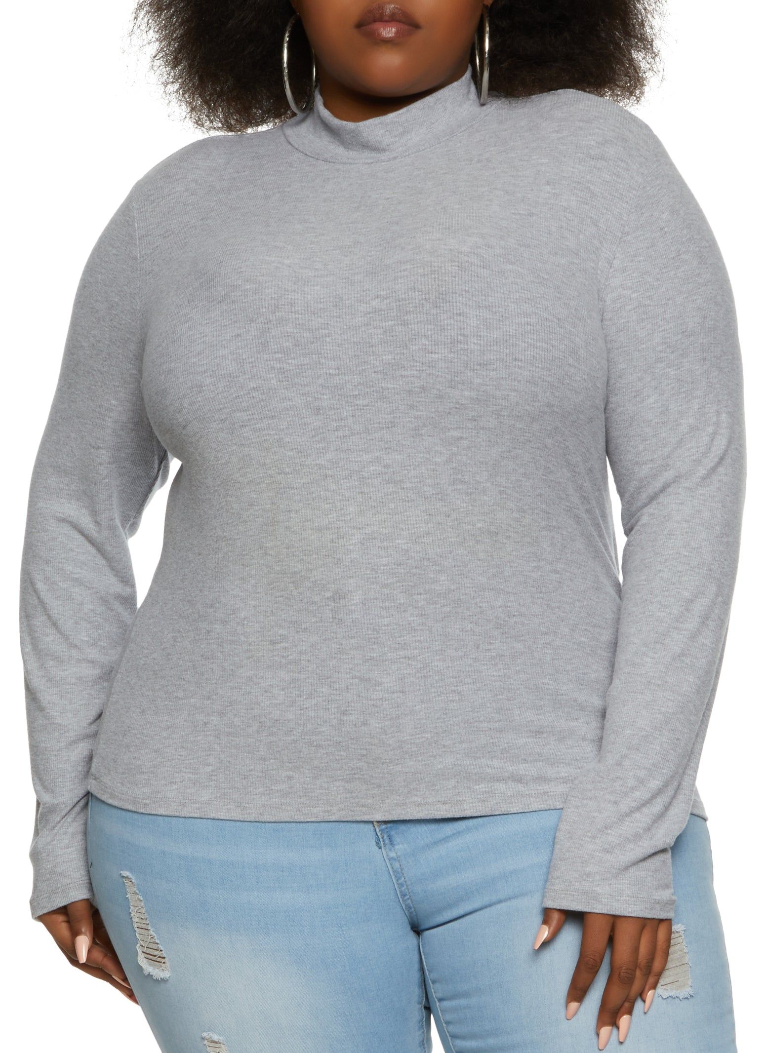 Plus Size Ribbed Knit Mock Neck Long Sleeve Top sold by Rainbow
