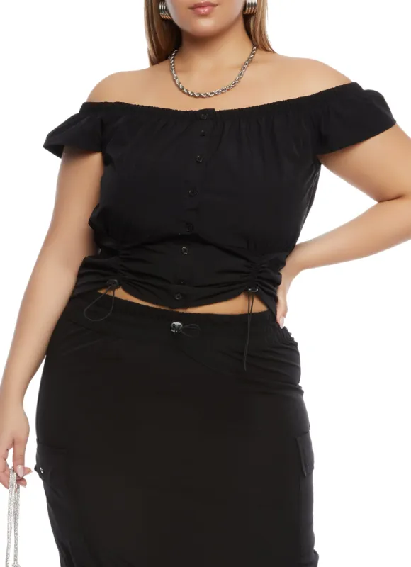 Plus Size Off the Shoulder Button Front Top sold by Rainbow