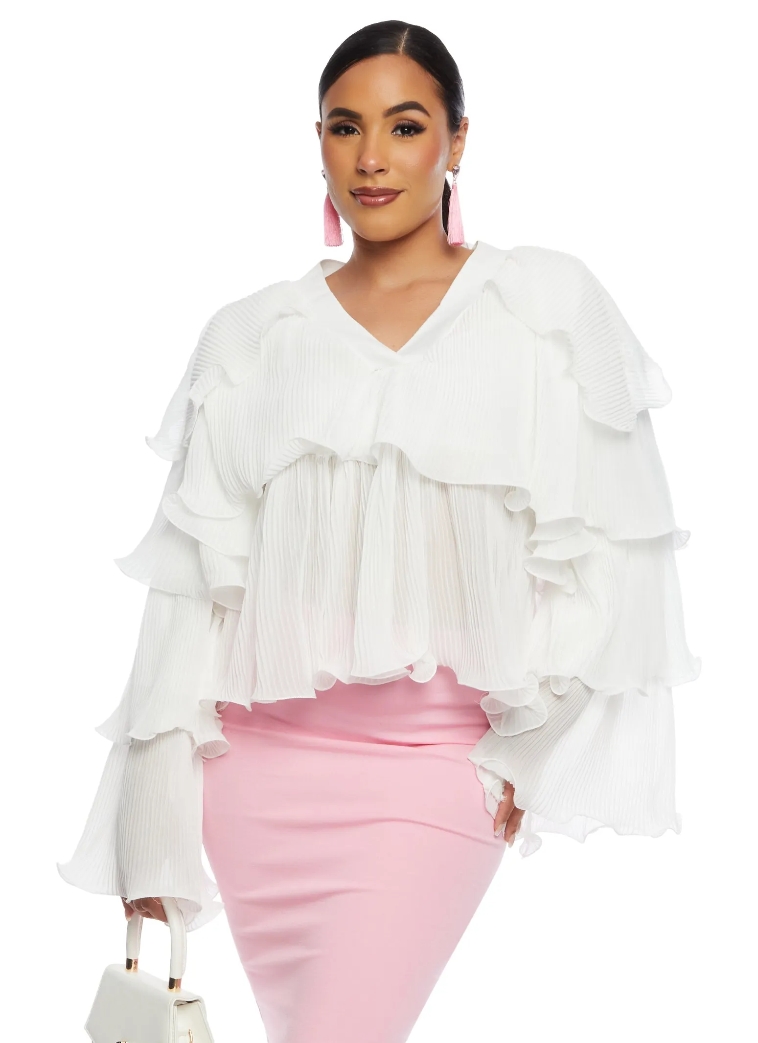 Plisse Ruffled Tiered Long Sleeve Blouse sold by Rainbow product image thumbnail 2