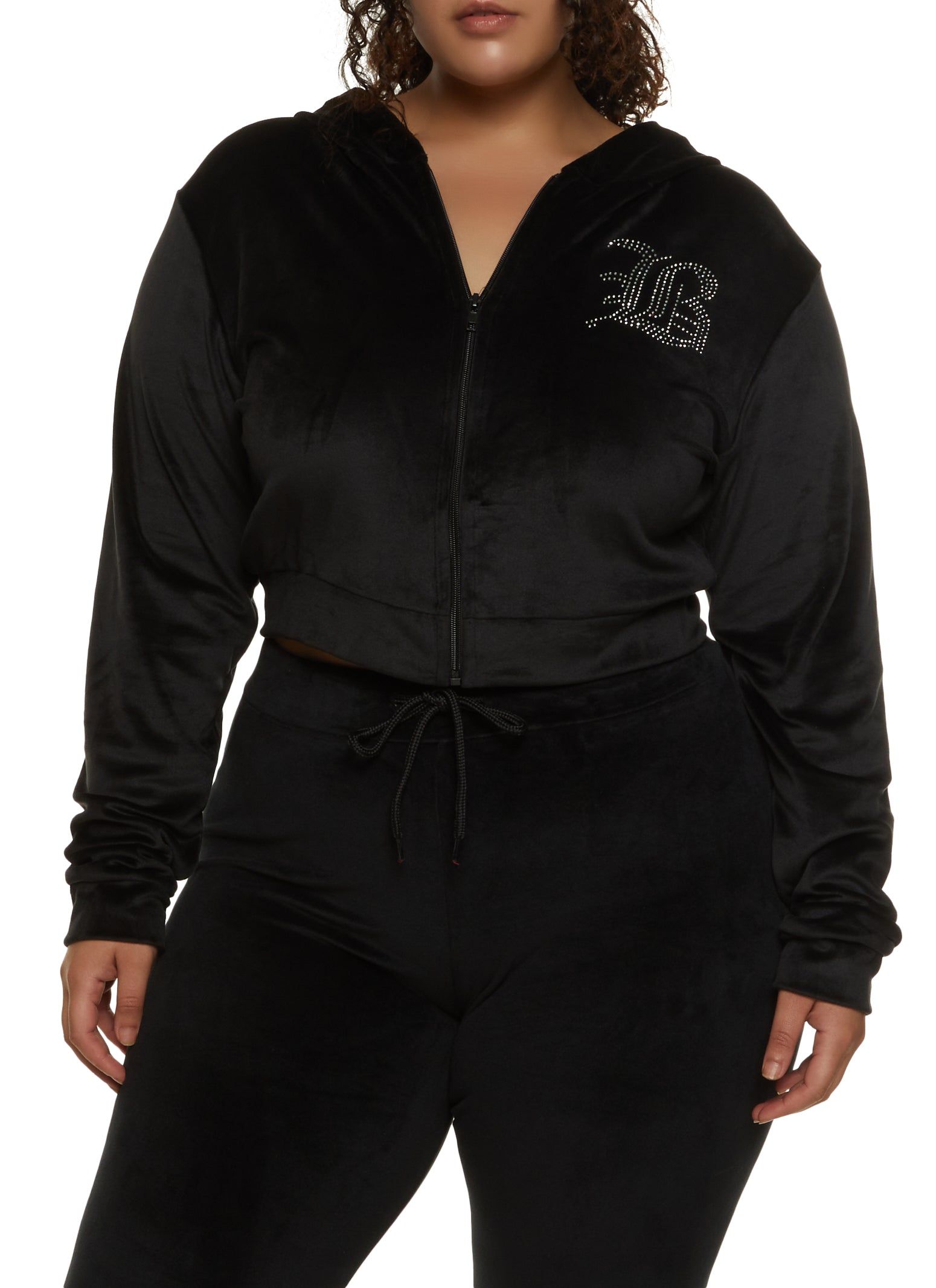 Plus Size B Initial Rhinestone Studded Hoodie sold by Rainbow