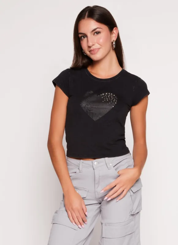 Acid Wash Studded Graphic Cropped Tee sold by Rainbow