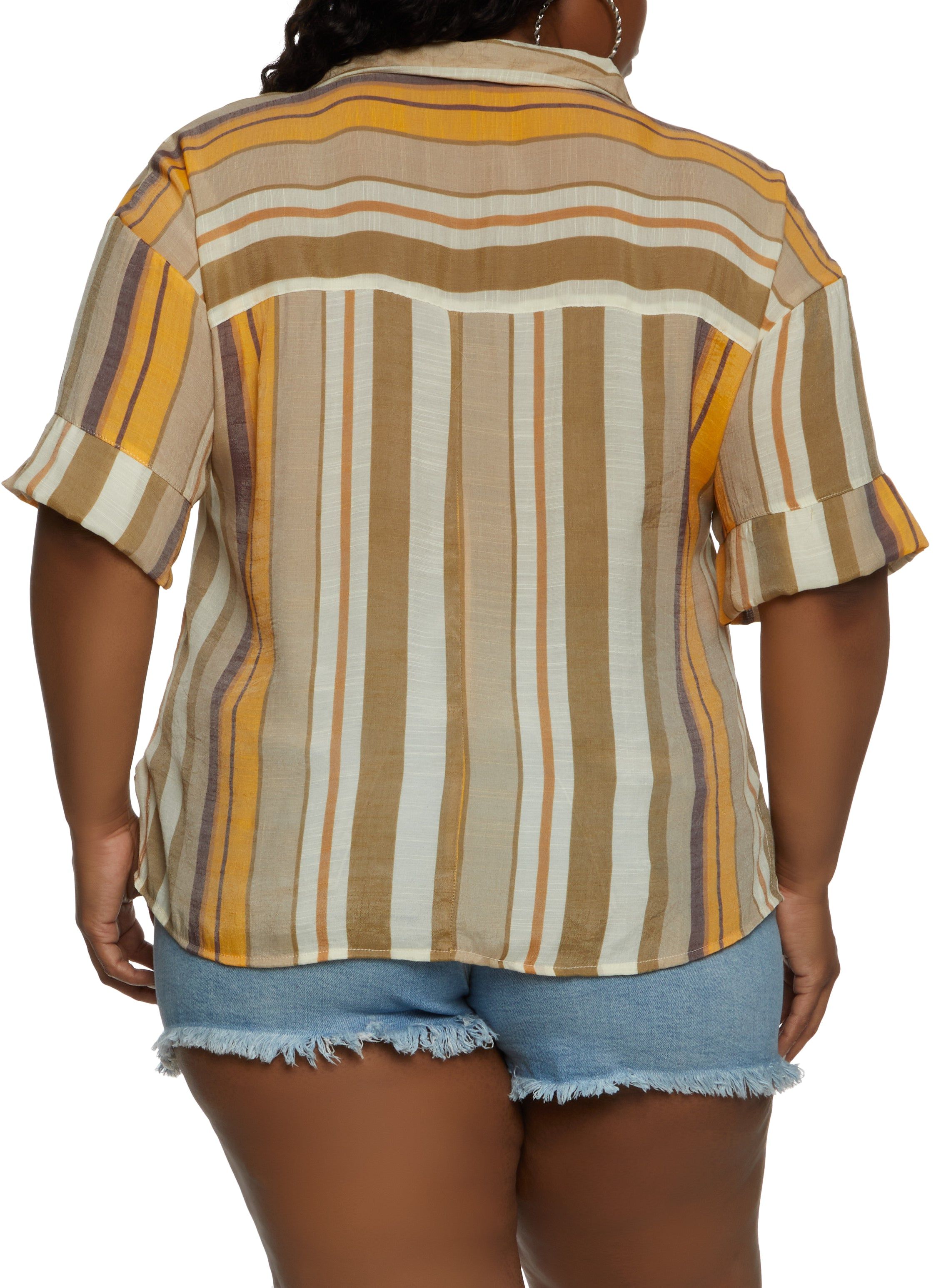 Plus Size Cuffed Sleeve Striped Shirt sold by Rainbow product image thumbnail 2