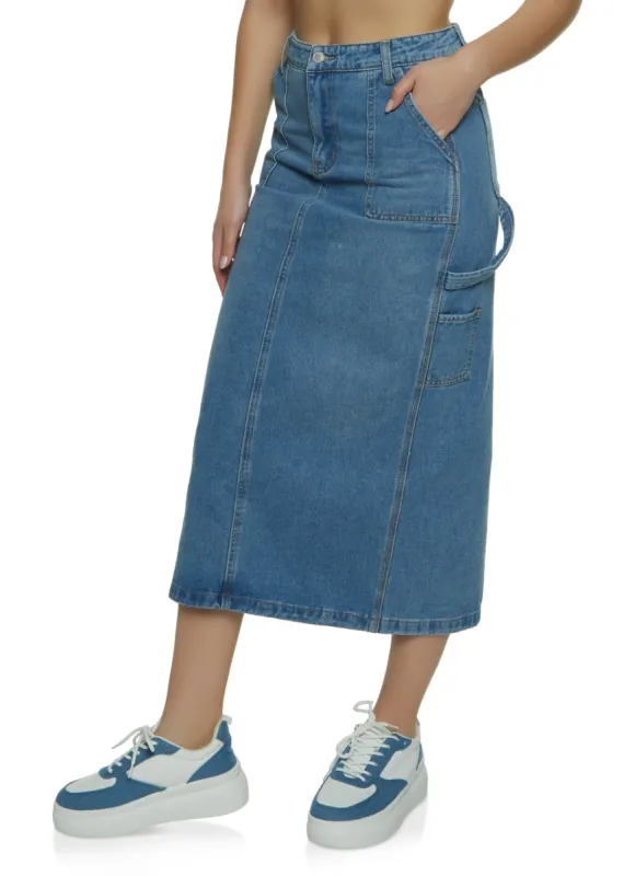 Denim Cargo Maxi Skirt sold by Rainbow