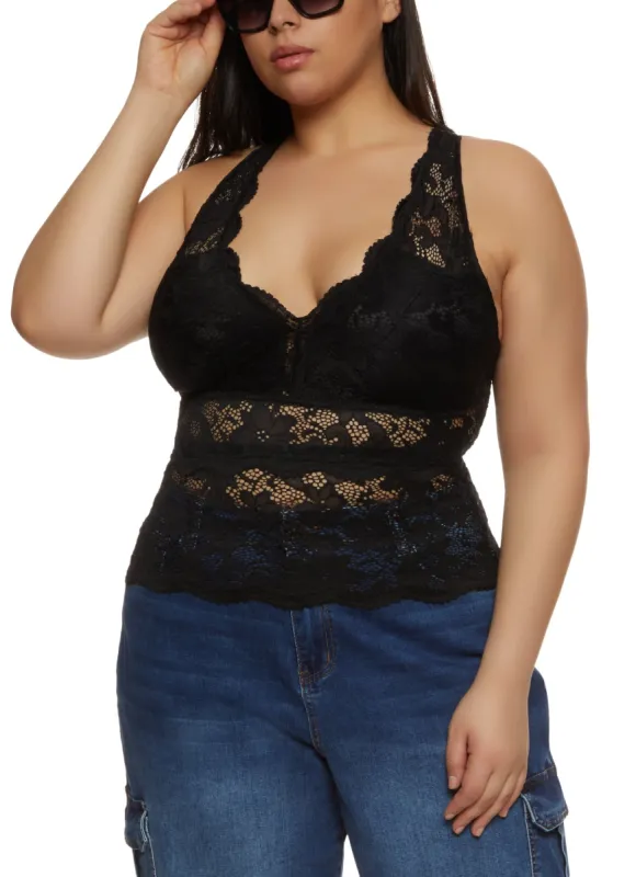 Plus Size Criss Cross Back Sleeveless Lace Top sold by Rainbow
