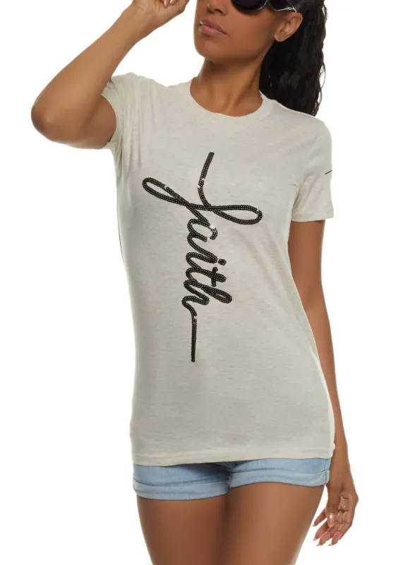 Faith Sequin Short Sleeve Graphic T Shirt sold by Rainbow