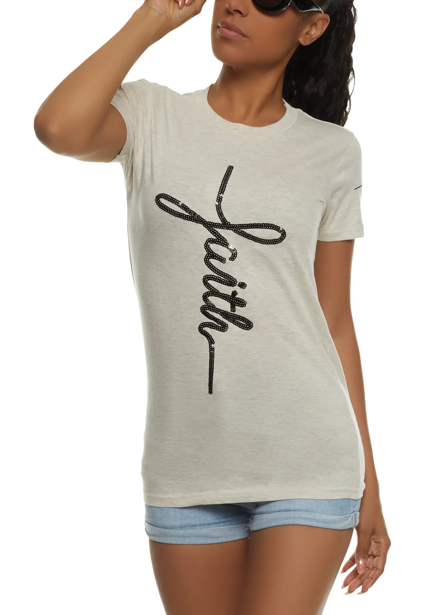 Faith Sequin Short Sleeve Graphic T Shirt sold by Rainbow