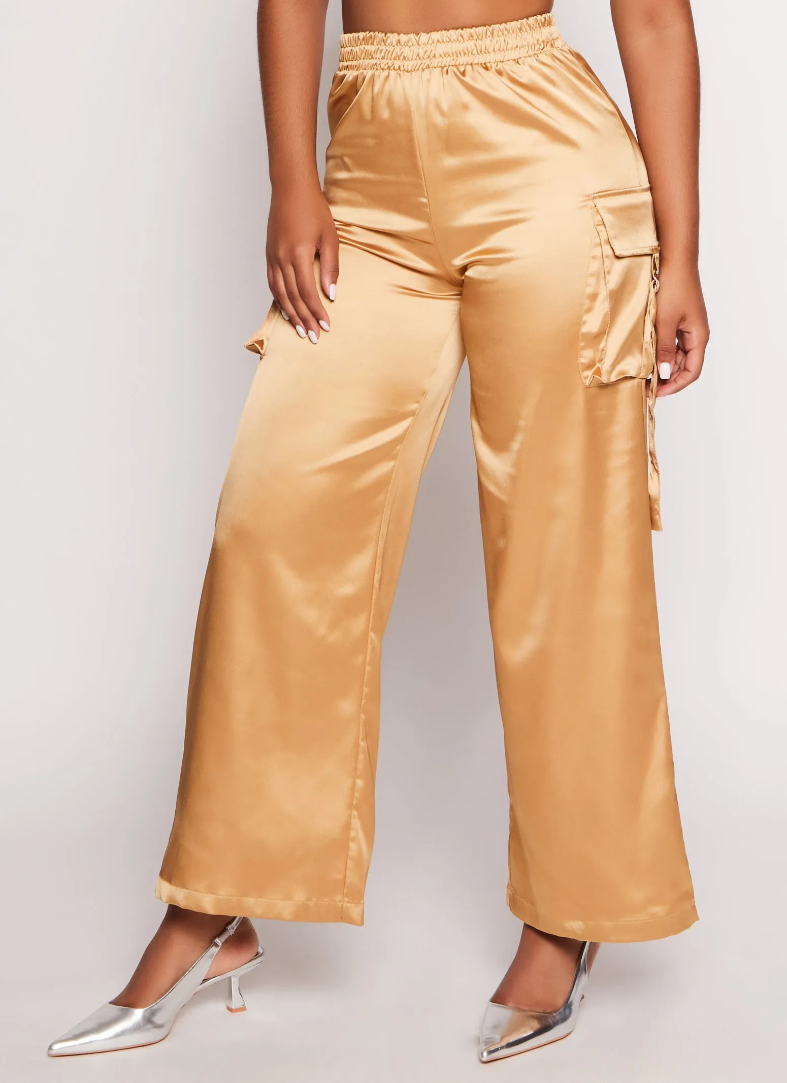 Satin Wide Leg Cargo Pocket Pants sold by Rainbow product image thumbnail 2