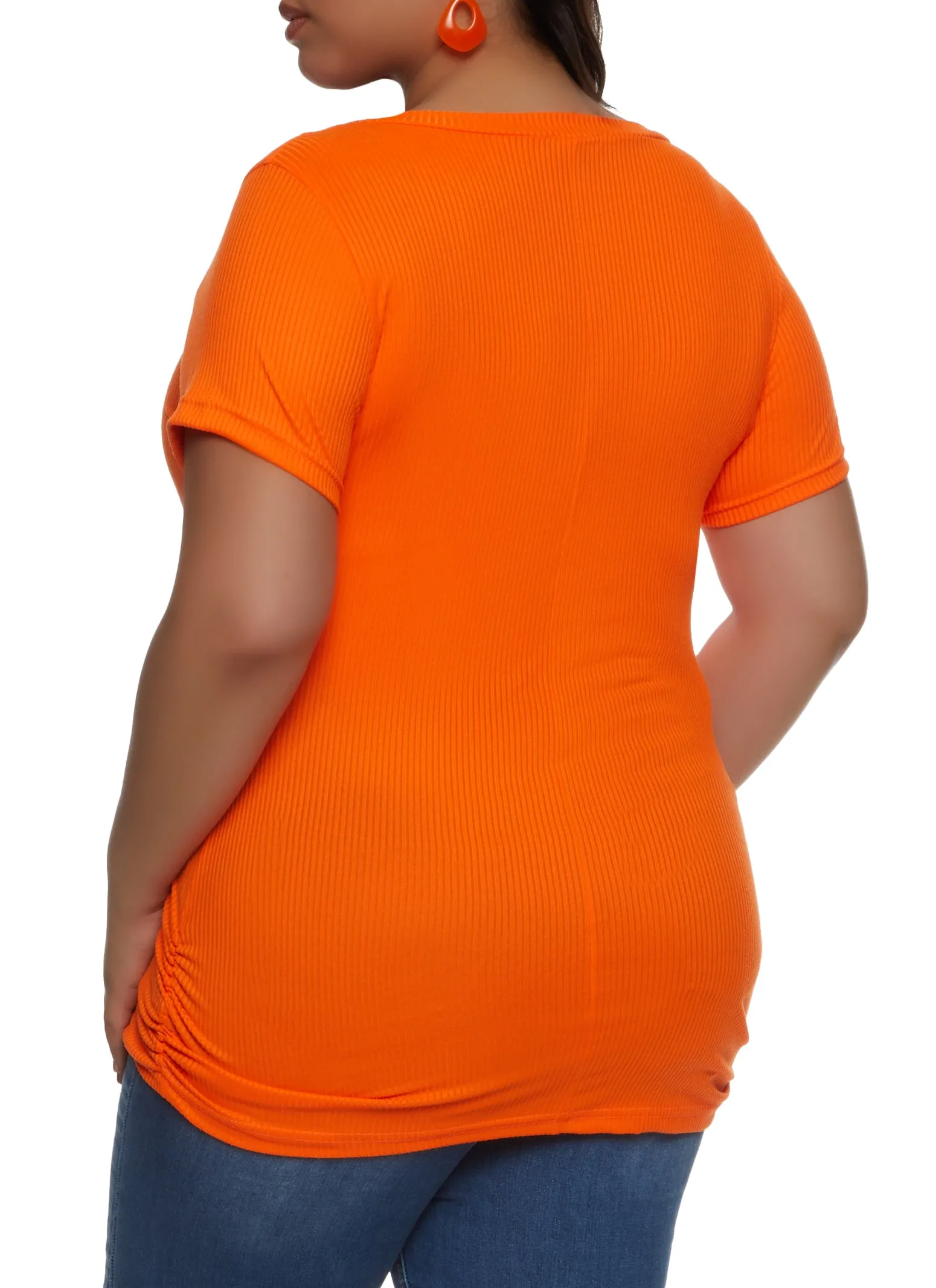 Plus Size Rib Knit Ruched Side V Neck Tee sold by Rainbow product image thumbnail 2