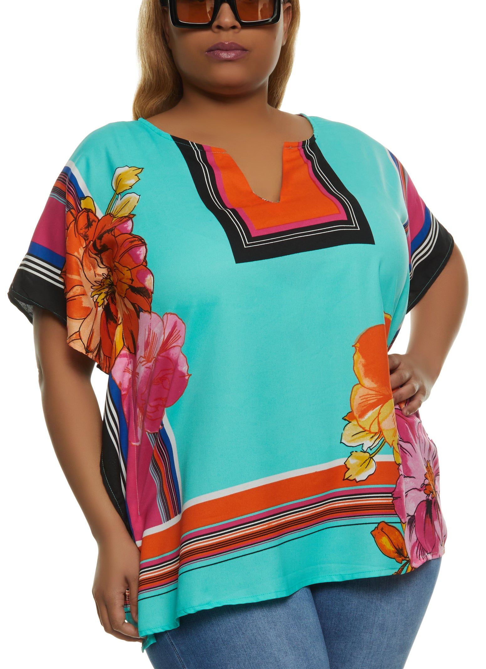 Plus Size Floral Border Print Tunic Top sold by Rainbow