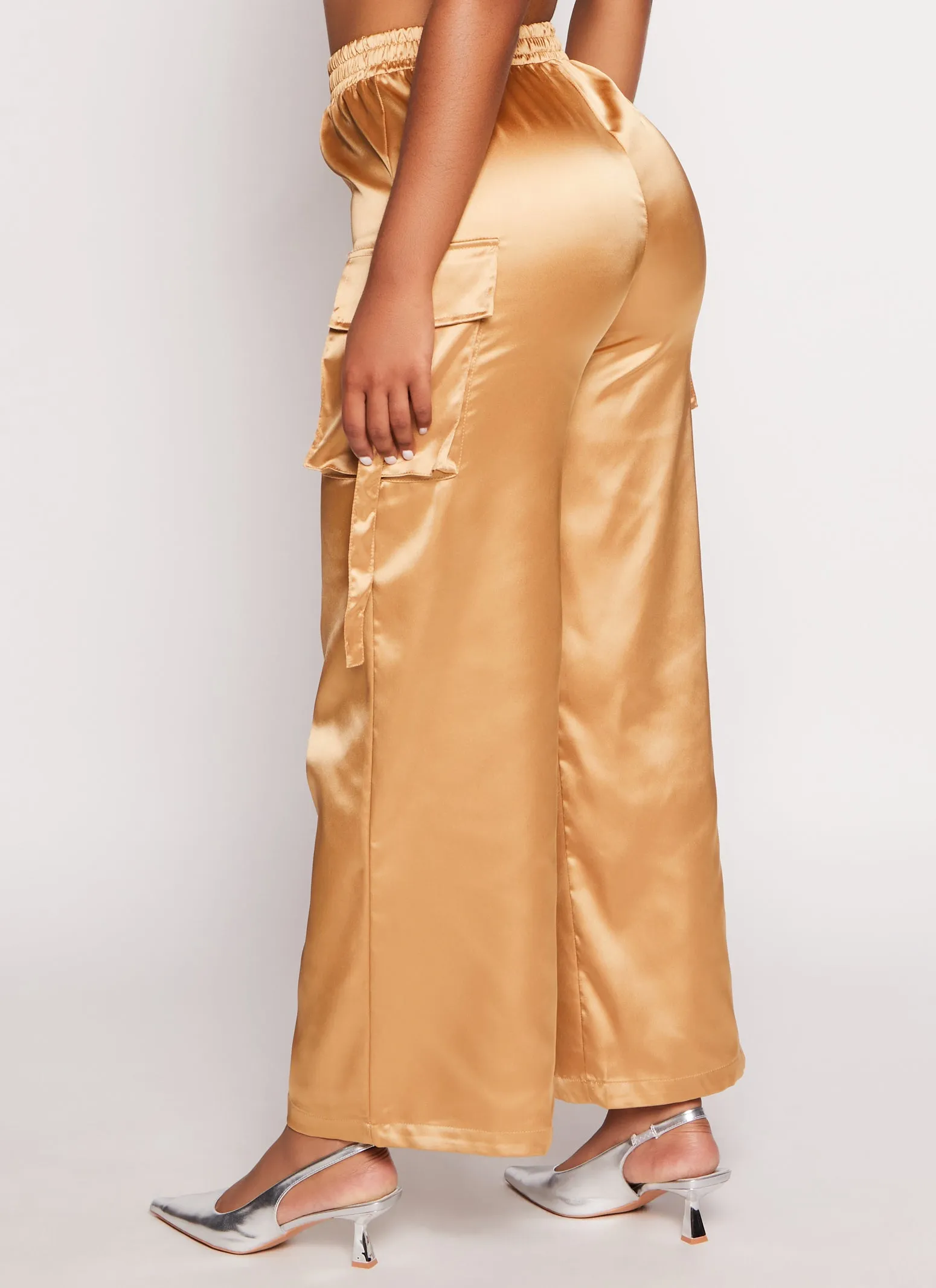 Satin Wide Leg Cargo Pocket Pants sold by Rainbow product image thumbnail 3