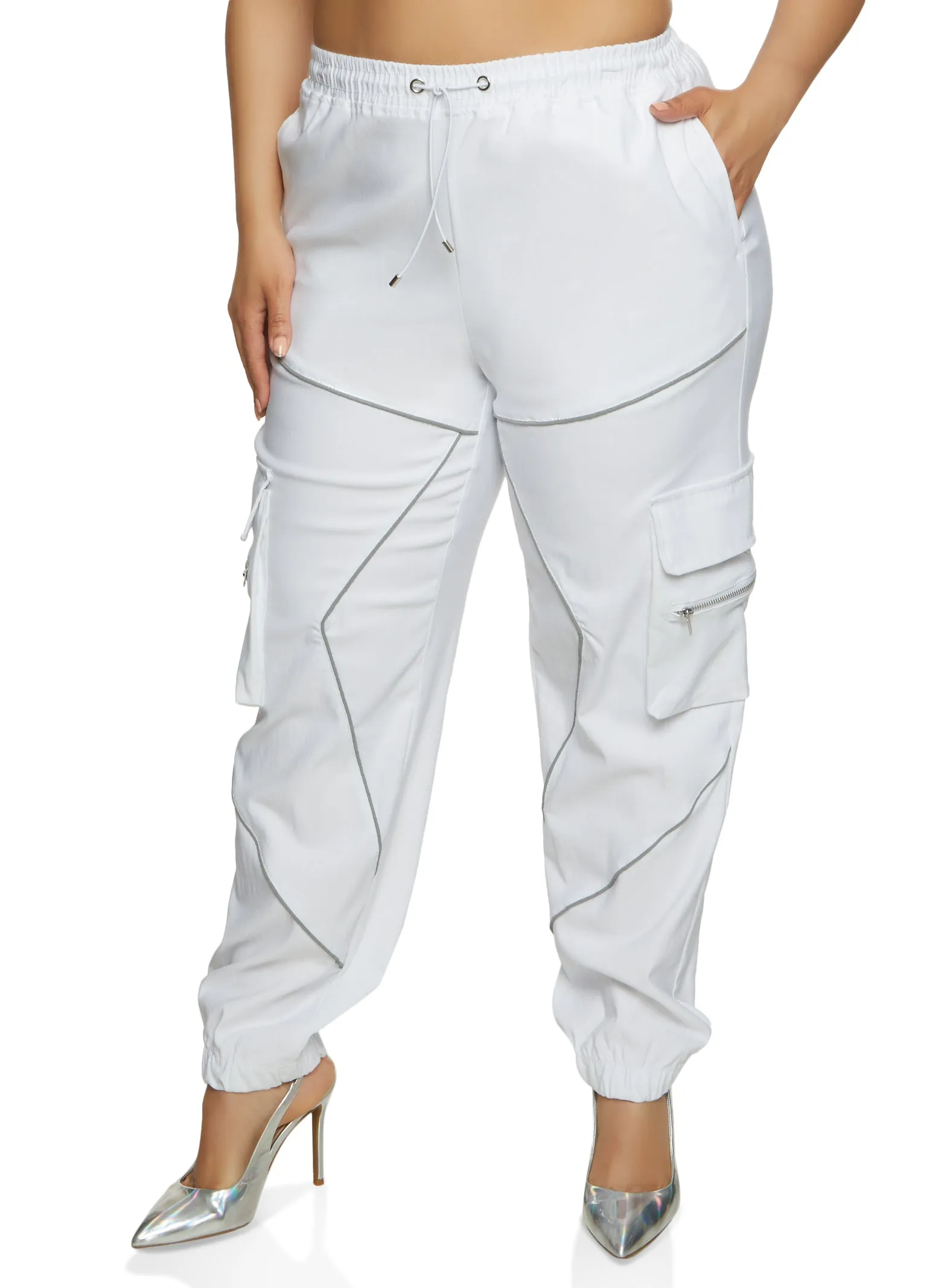 Plus Size Piping Zip Pocket Cargo Pants sold by Rainbow