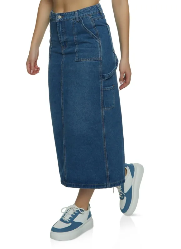 Denim Cargo Maxi Skirt sold by Rainbow