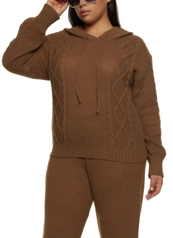 Plus Size Cable Knit Pullover Hoodie sold by Rainbow