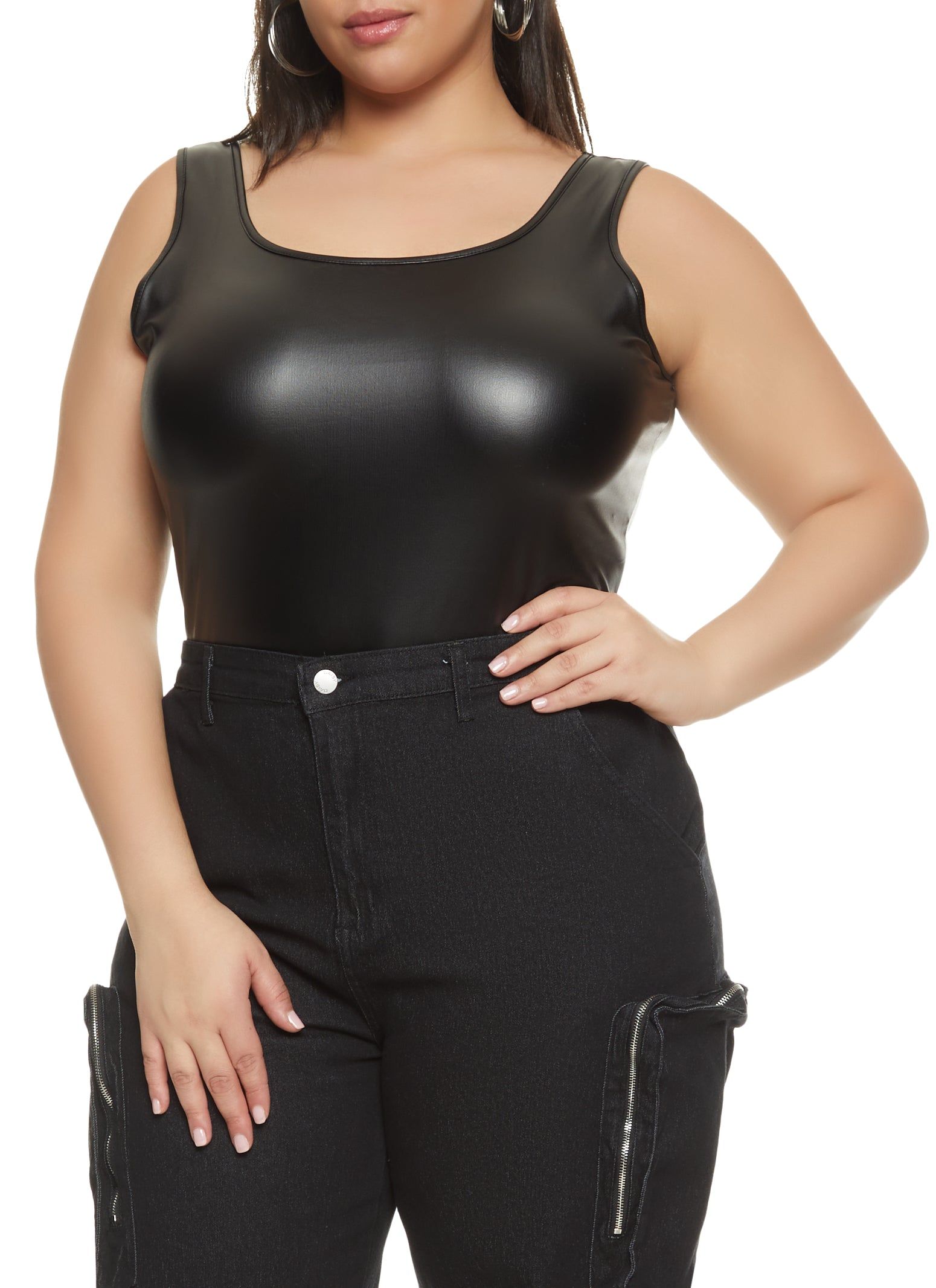 Plus Size Faux Leather Square Neck Bodysuit sold by Rainbow product image thumbnail 2