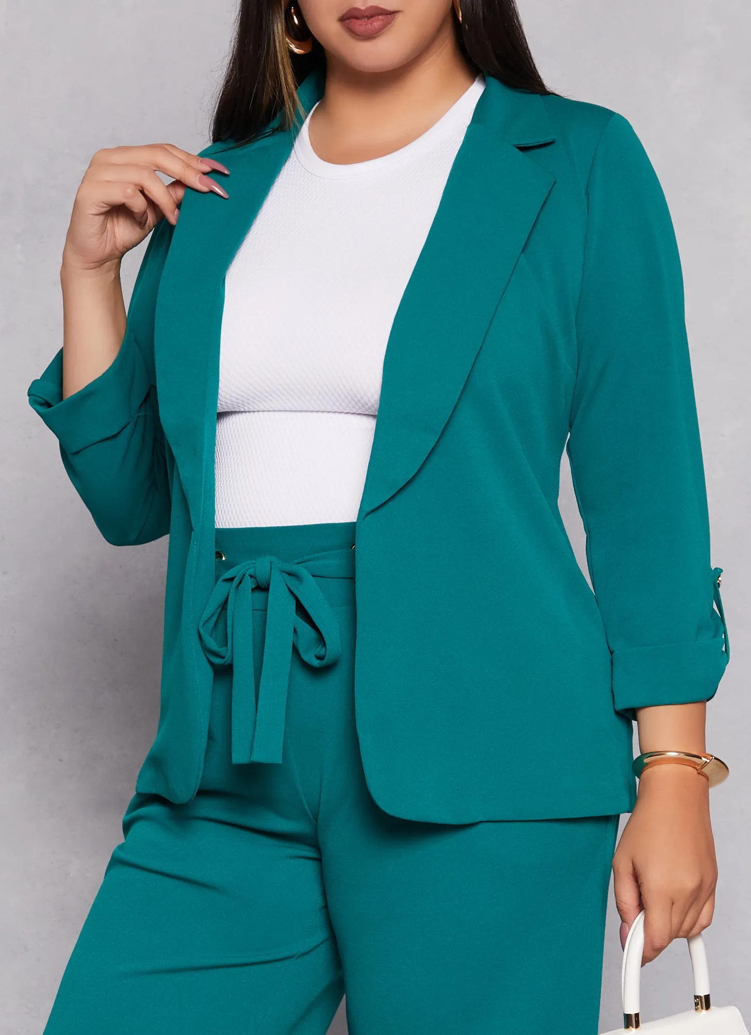 Plus Size Crepe Knit Fixed Cuff Blazer sold by Rainbow