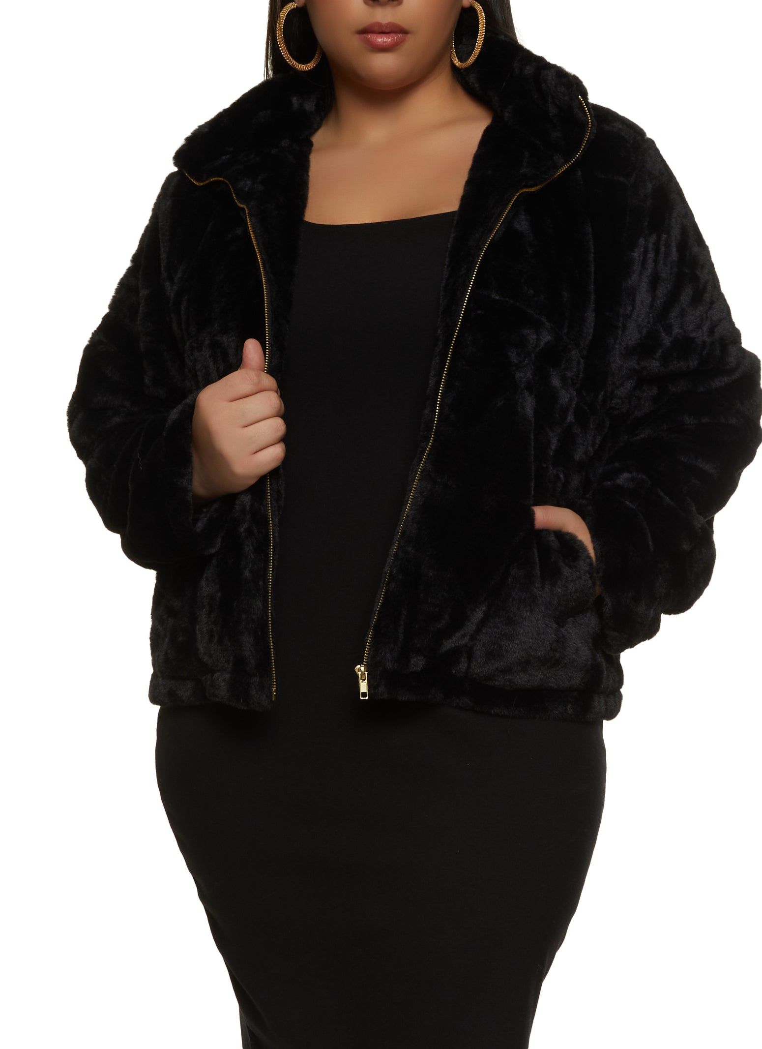 Plus Size Zip Front Faux Fur Jacket sold by Rainbow