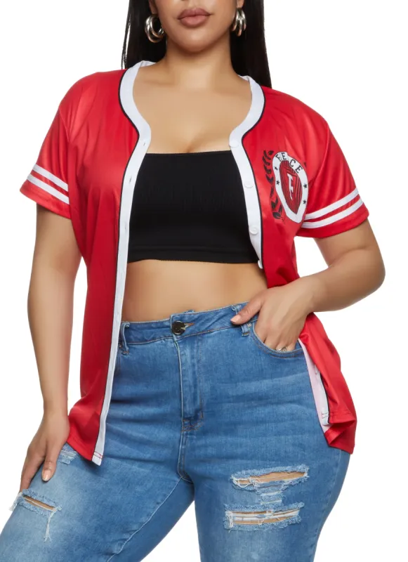 Plus Size Varsity Stripe Fierce Graphic Baseball Shirt sold by Rainbow