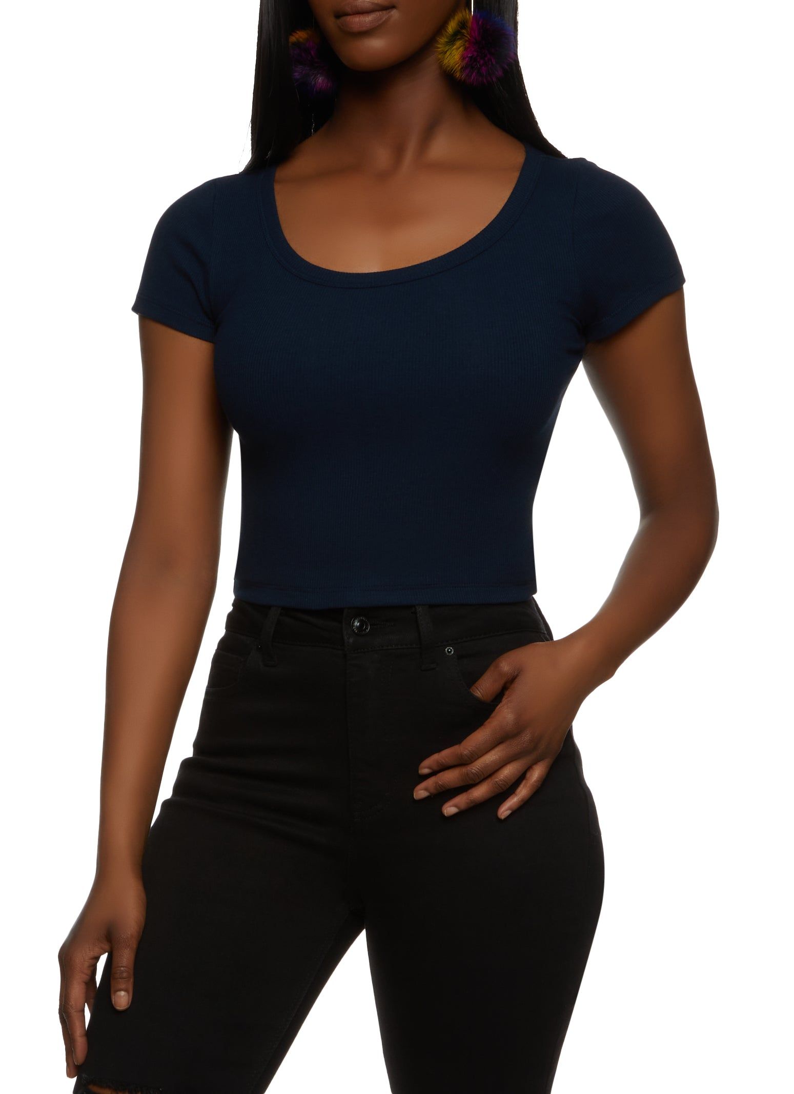 Rib Knit Scoop Neck Crop Top sold by Rainbow